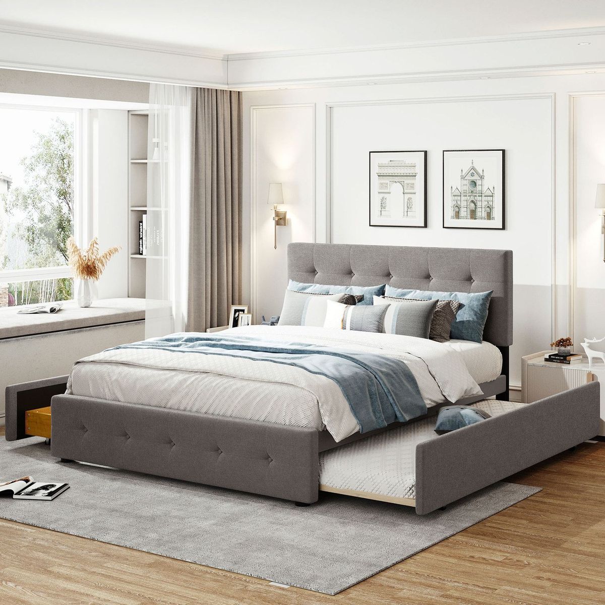 JASMODER LP100314AAN Light Gray Queen Composite Platform Bed