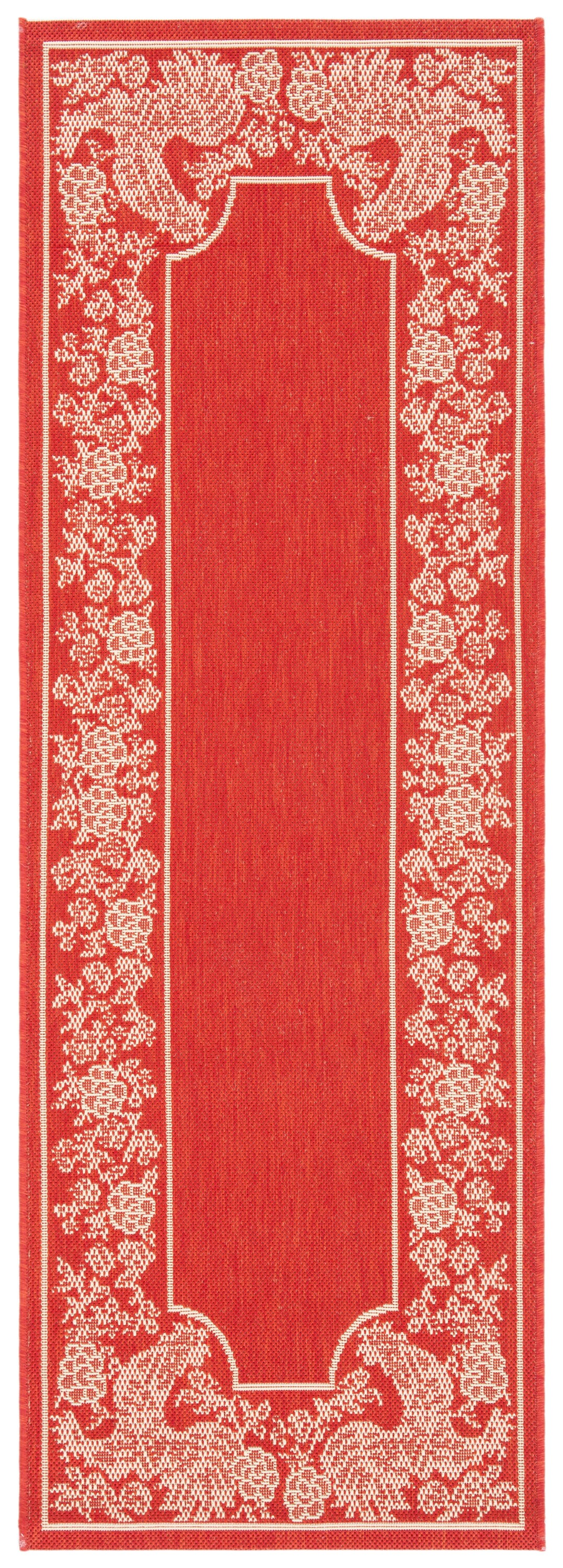 Contemporary Red/Natural Indoor/Outdoor Easy-Care Rug
