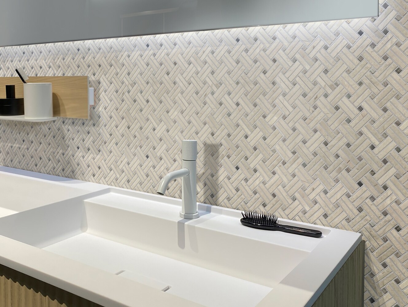 Apollo Tile White, Beige 11-in x 11-in Polished Natural Stone Marble Basketweave Marble Look Floor and Wall Tile (4.47-sq. ft/ Carton)