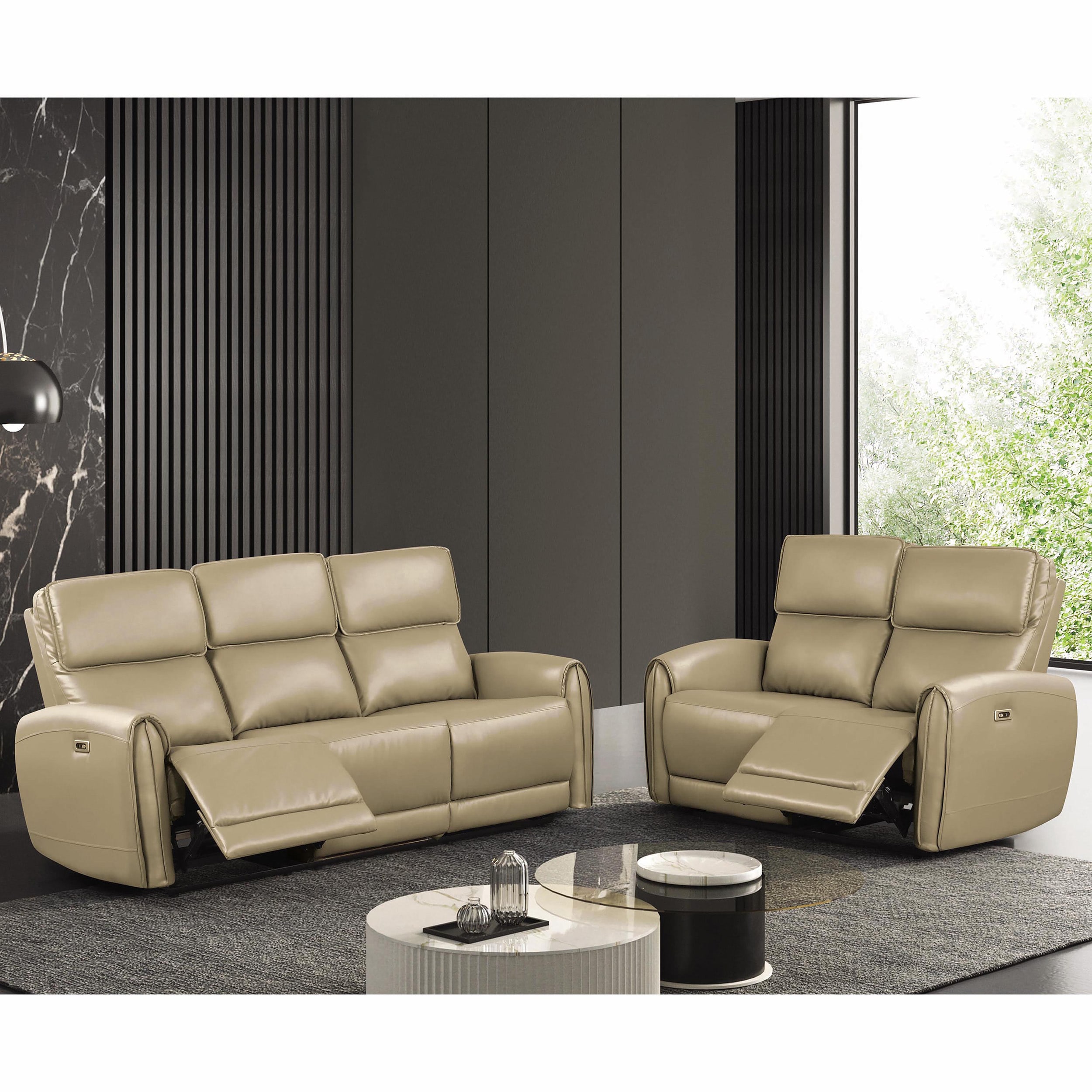 Furniture of America IDF6012BGPM-2PC Oremus Modern 2 -Piece Faux leather Beige Living Room Set