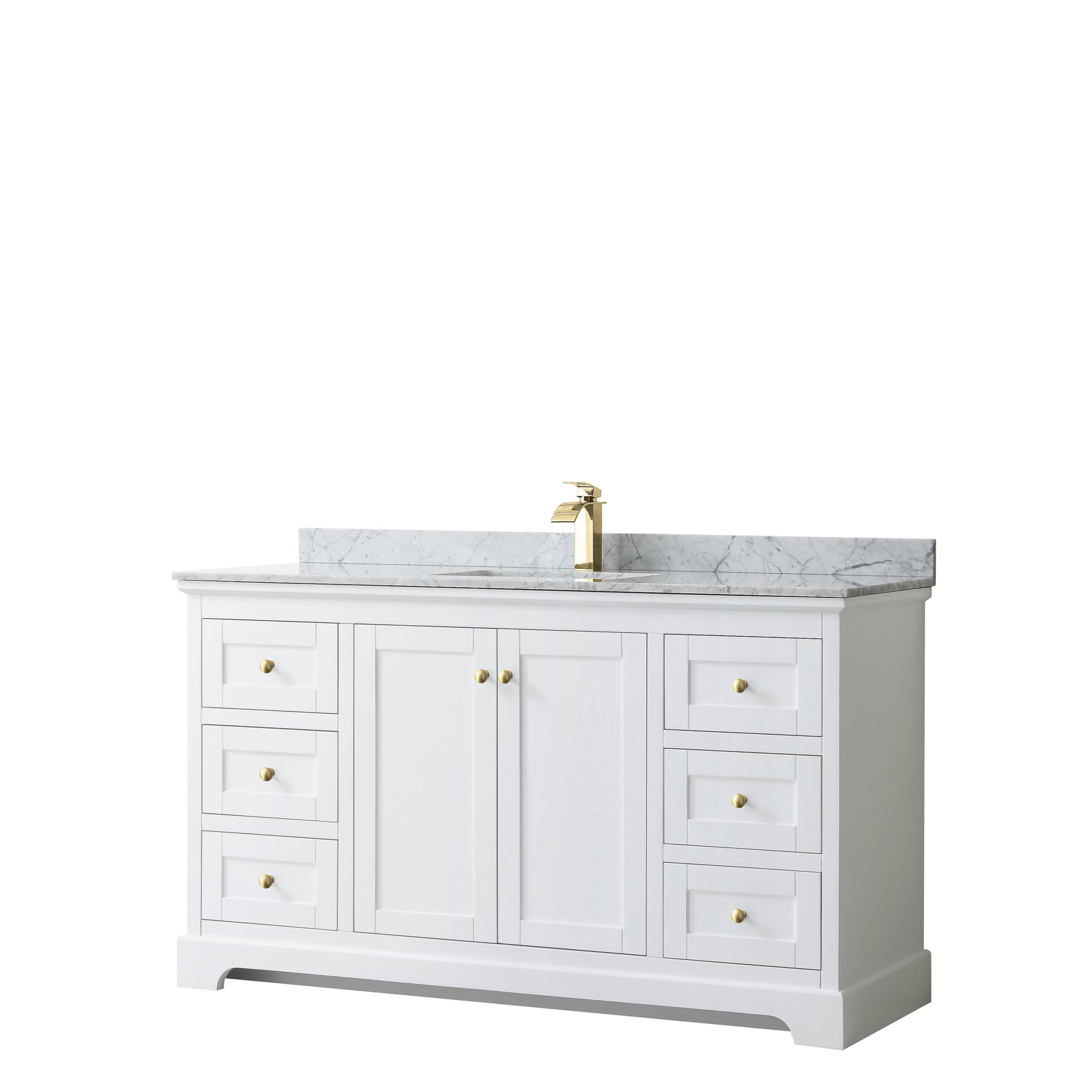 Wyndham Collection WCV232360SWGCMUNSMXX Avery 60-in White with Brushed Gold Trim Undermount Single sink Bathroom Vanity with White Carrara Marble Marble Top