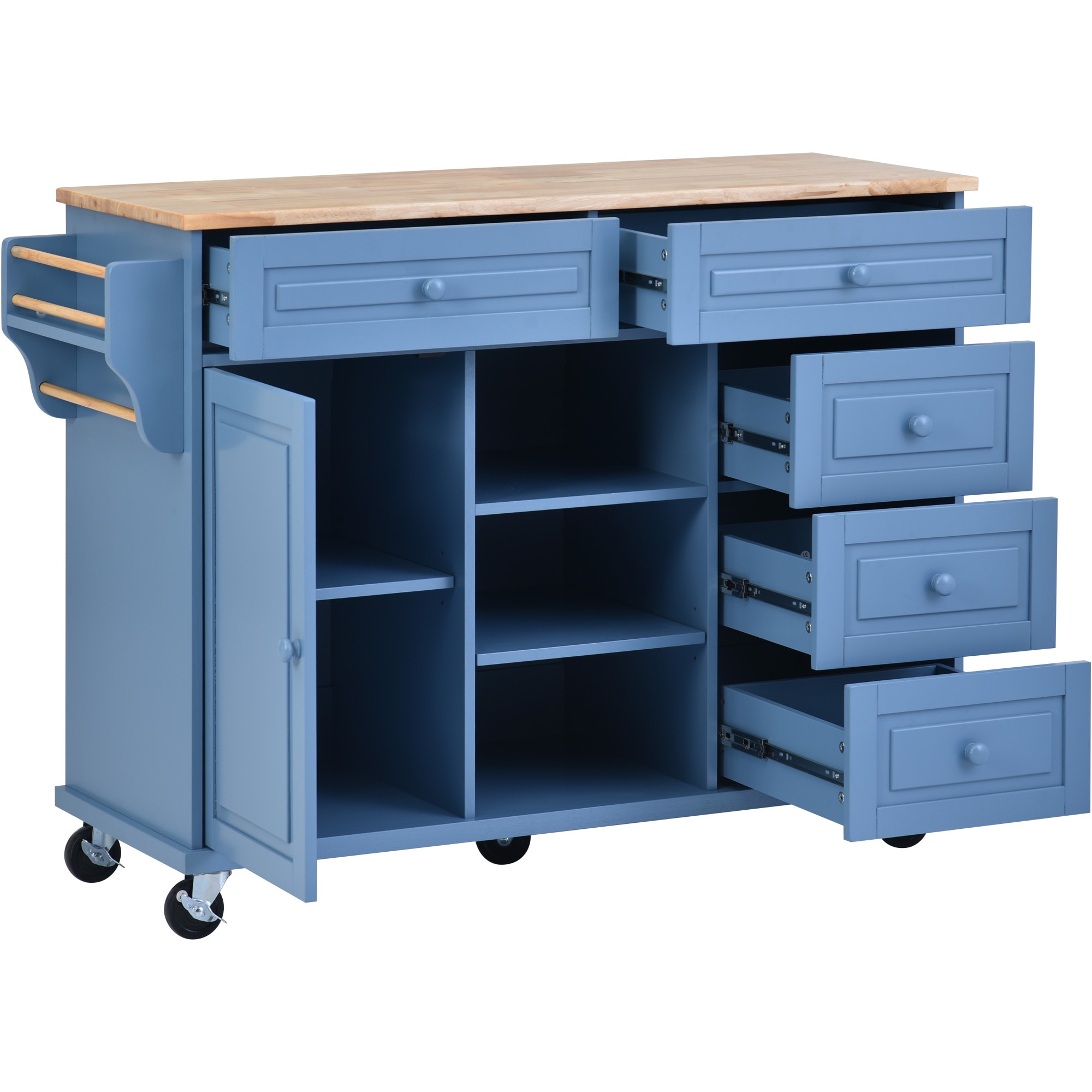 CESICIA Blue Wood Base with Wood Top Rolling Kitchen Island (18.1-in x 52.8-in x 36.2-in)