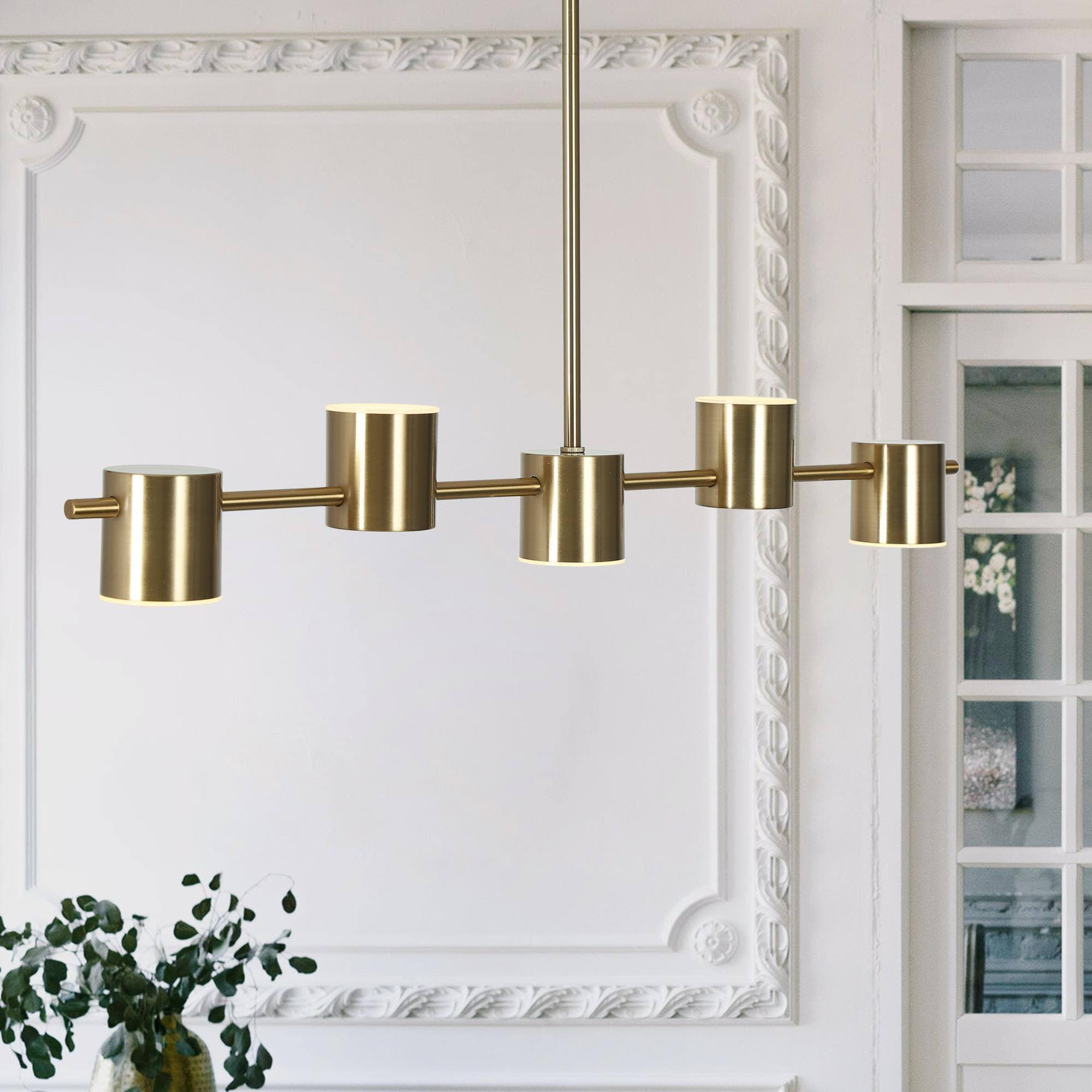 ZEVNI L3MV67ZZW4638S57 Glodia Glam 5 -Light Polished Glam Gold Transitional Linear Integrated LED Large Hanging Kitchen island light