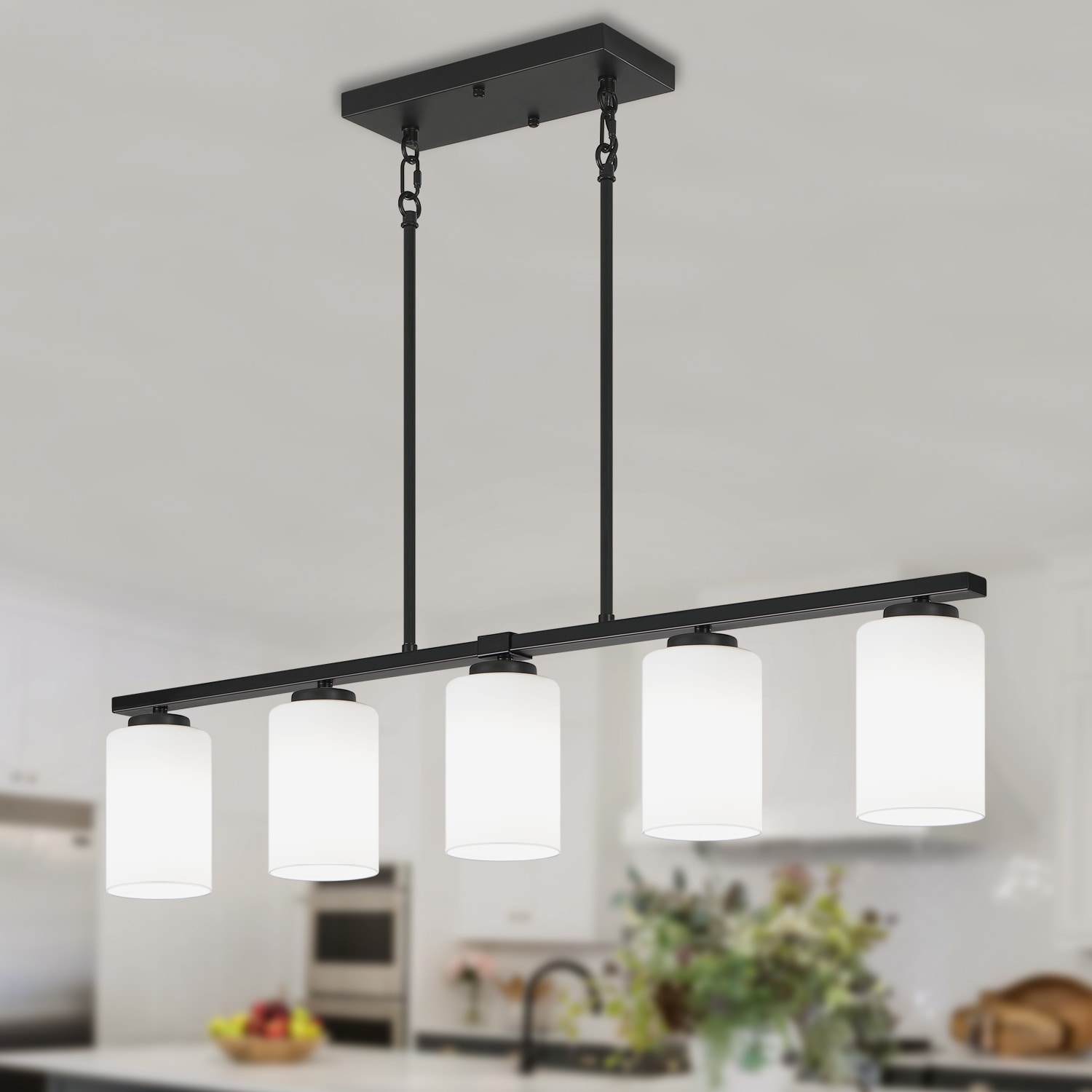 ZSMIHDOH 5 -Light Black Modern/contemporary Frosted glass Linear Medium Hanging Pendant Light