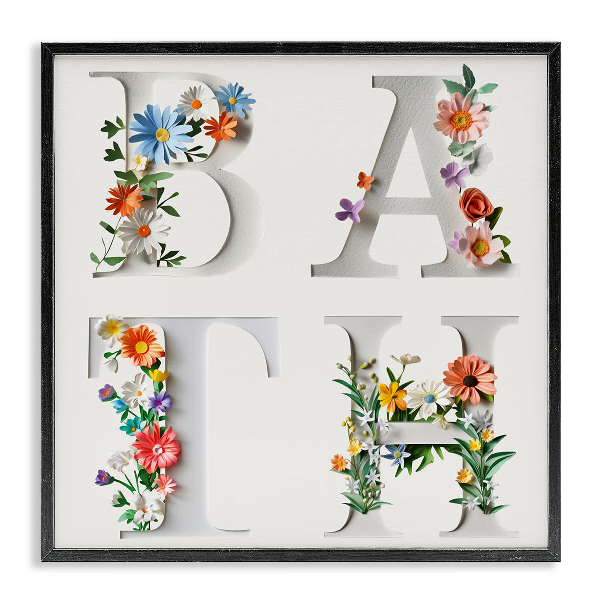 Stupell Industries BT-969-FR-24X24 Floral Bath Typography Black Framed Giclee Art By Susan Arnot 24 x 24