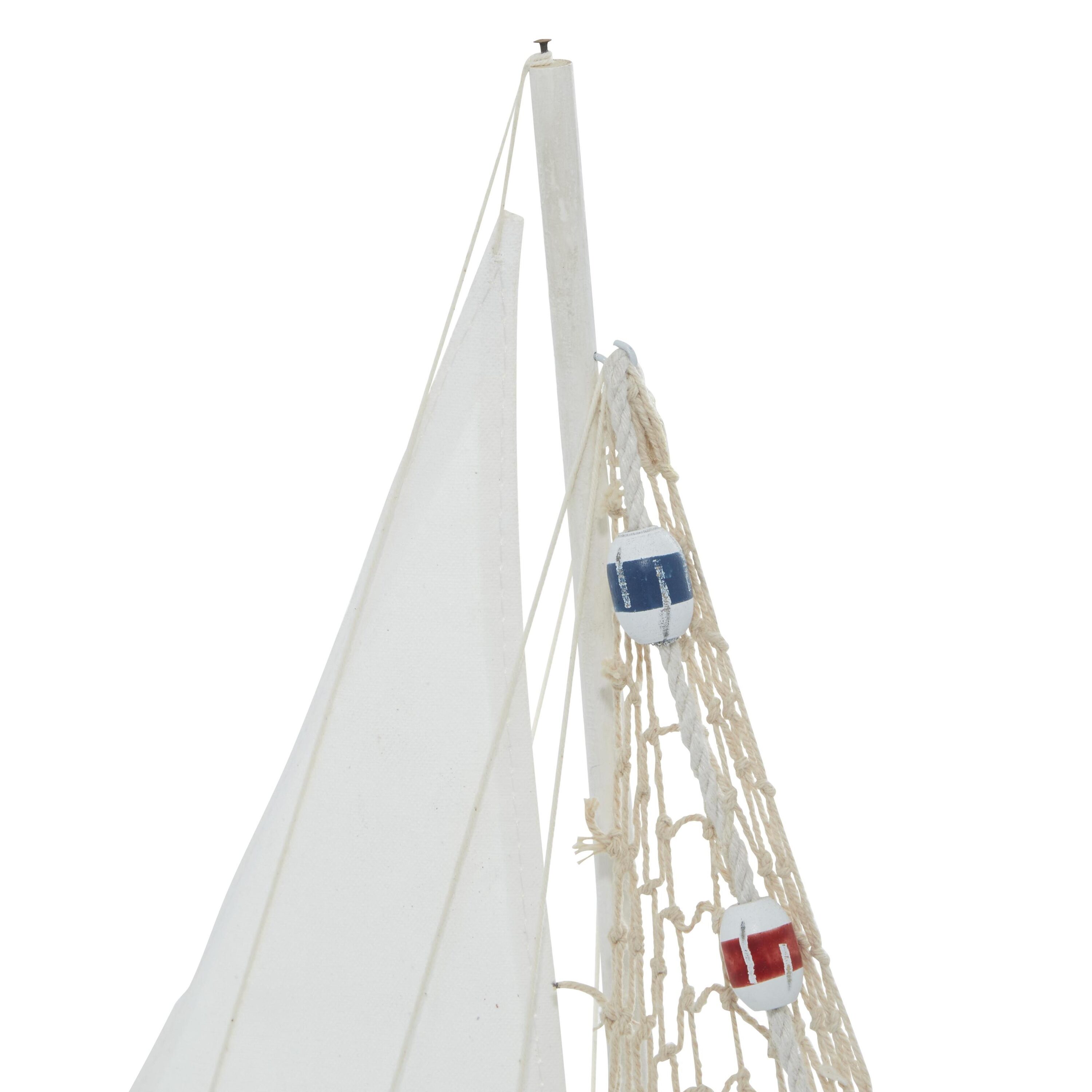 White and Blue Pine Wood Nautical Sail Boat Sculpture Set