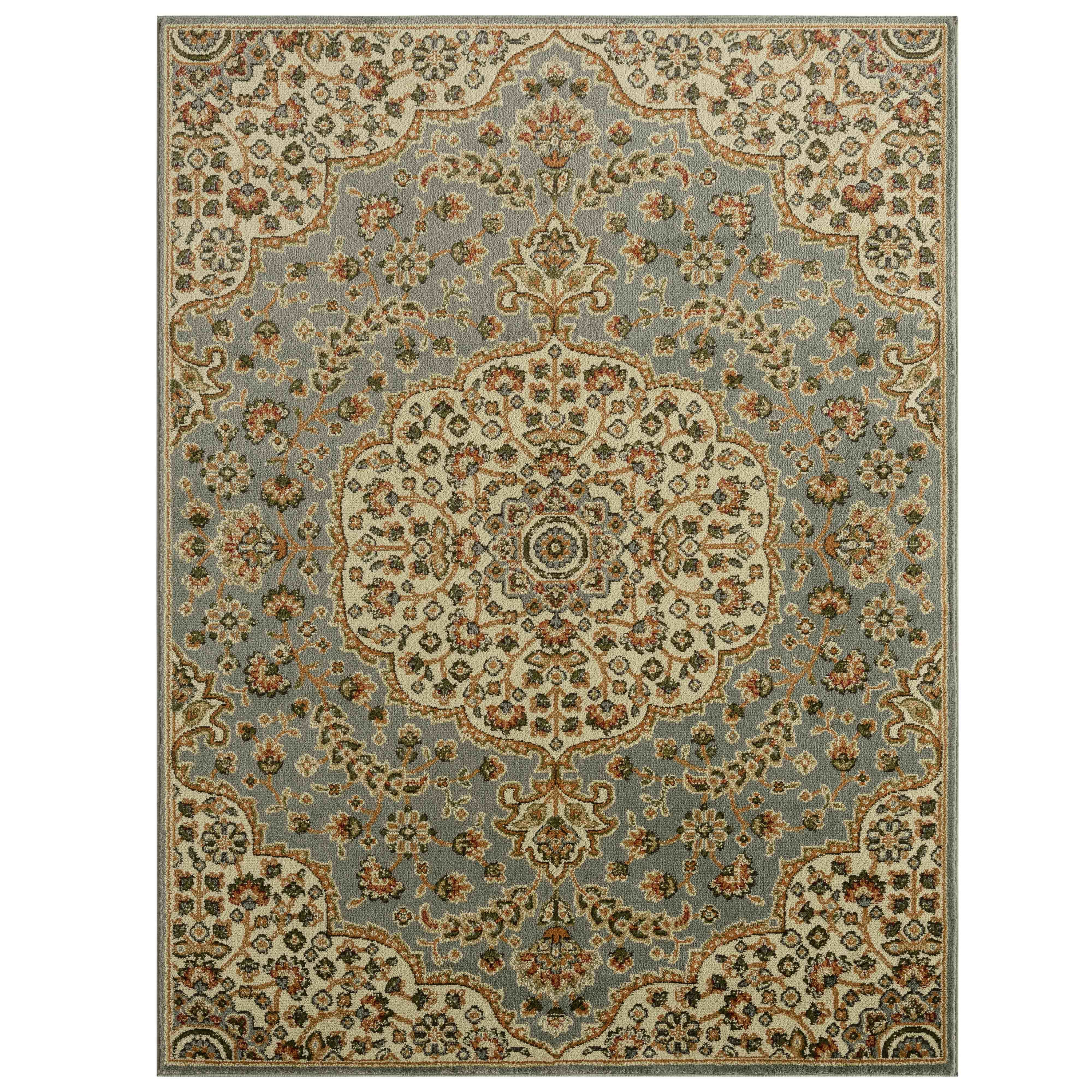 Royalty Blue and Ivory Medallion Synthetic Area Rug