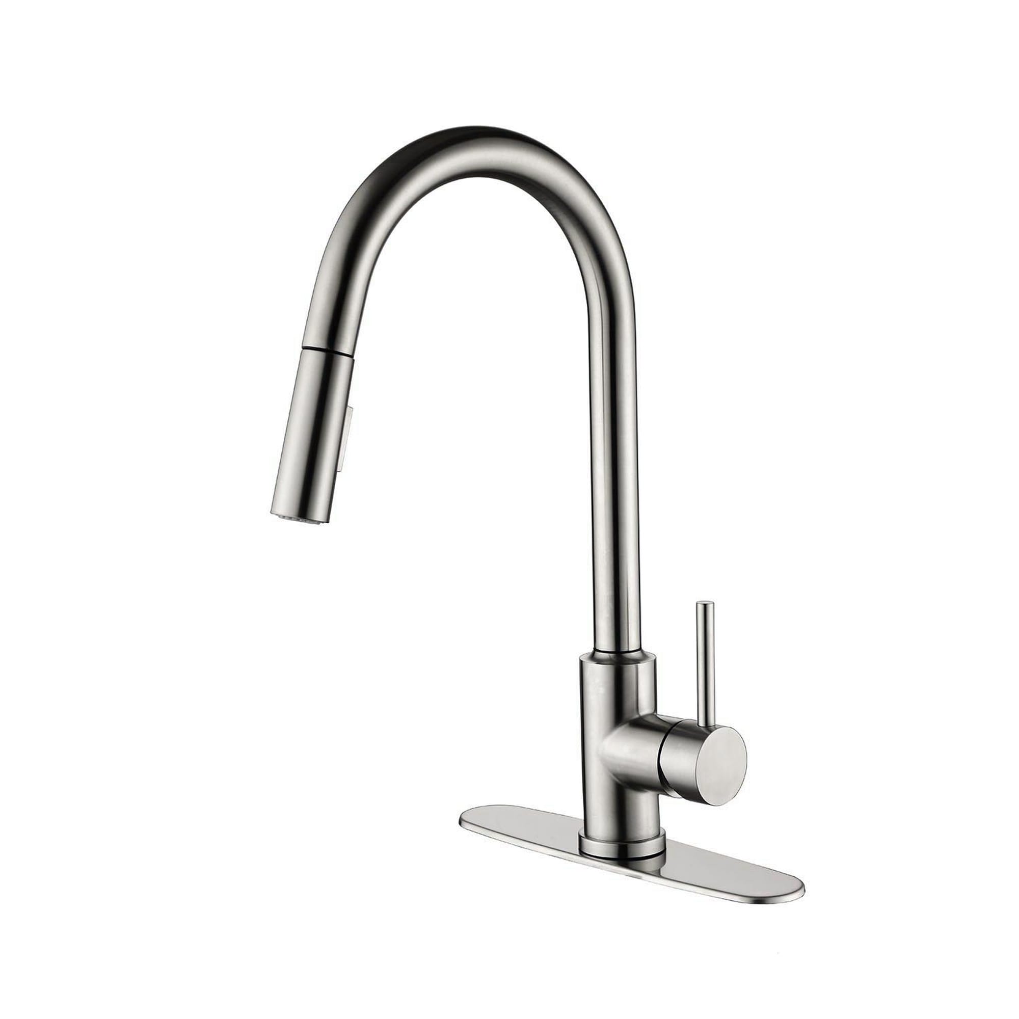 HyperDrop Cart Stainless Steel Single Handle Deck Mount Pull Down Kitchen Faucet