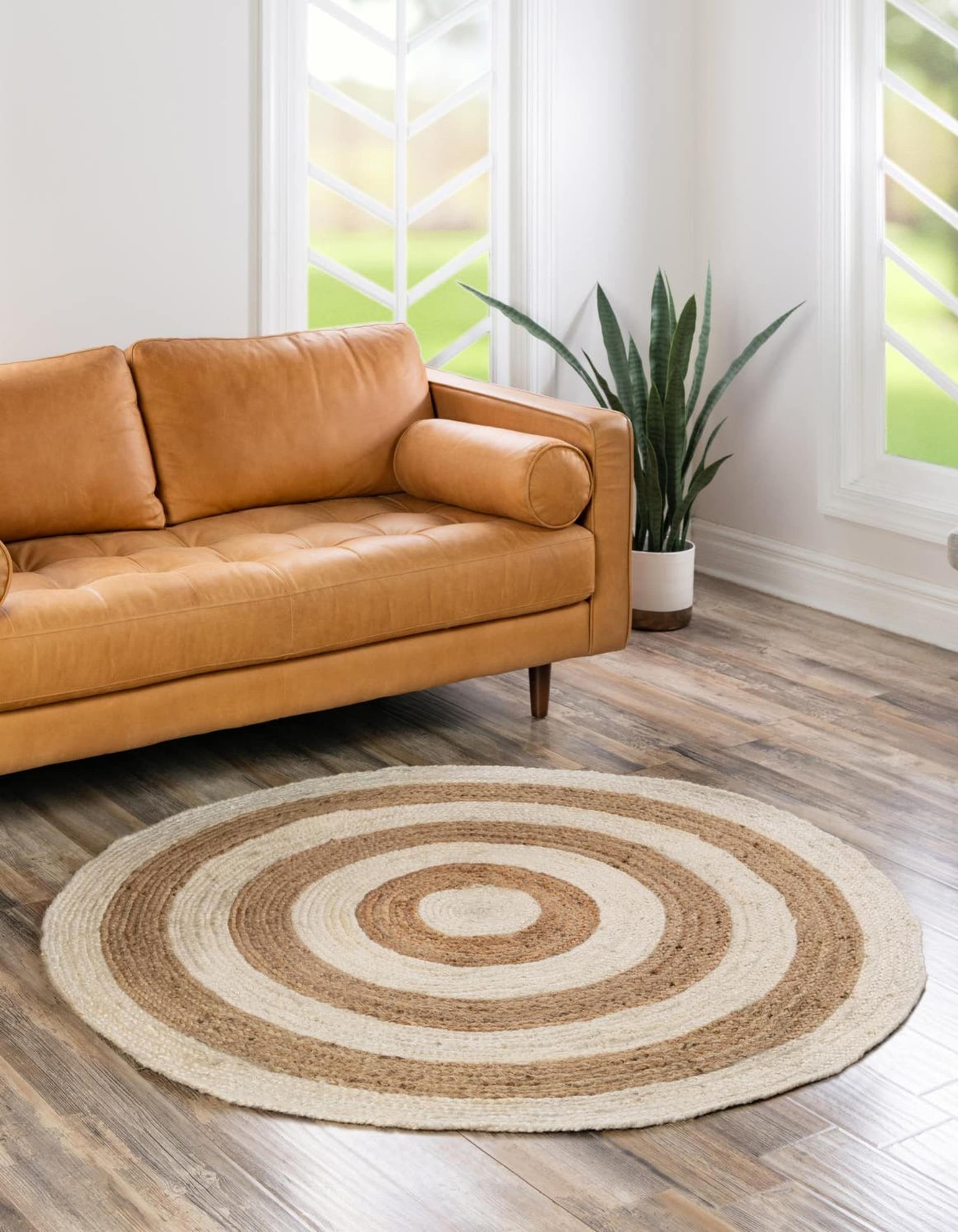 Unique Loom 3183189 Braided Jute 4 x 4 (ft) Braided Jute White Natural Round Indoor Geometric Area rug