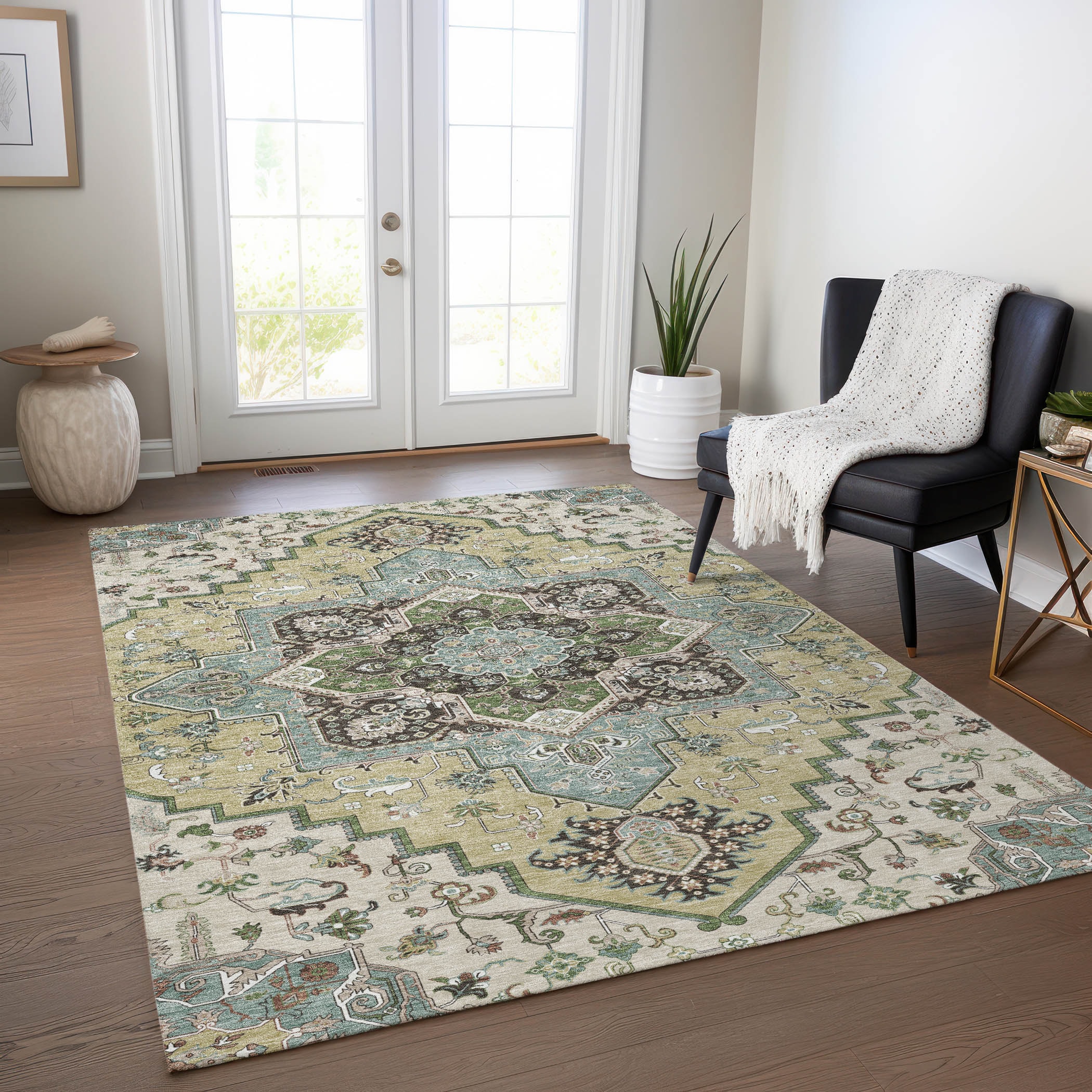 Addison Rugs ACN1036BG3X5 Chantille ACN1036BG 3 x 5 (ft) Polyester Beige Rectangular Indoor/Outdoor Geometric Machine washable Area rug