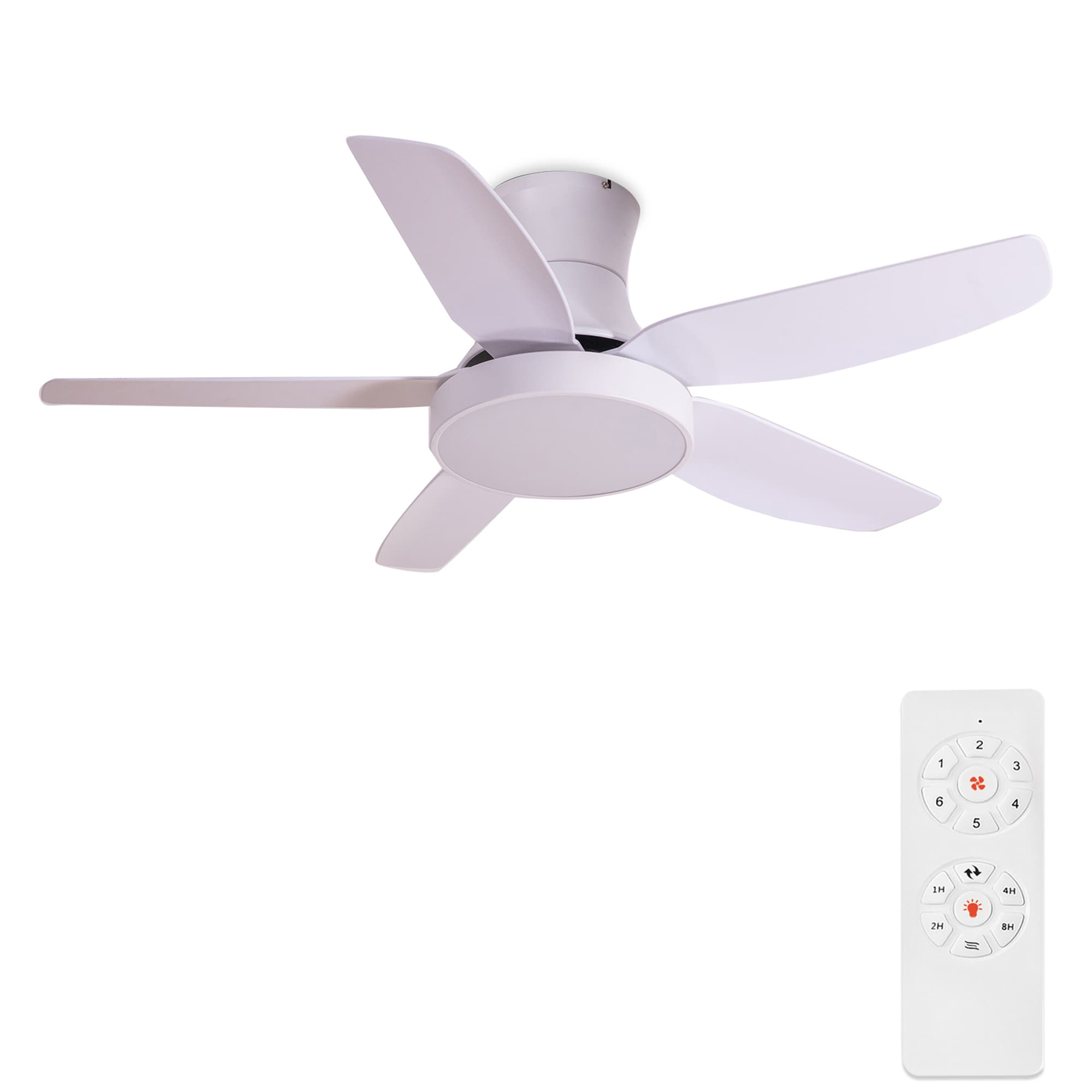 ExBrite DICF0124 46-Inches Matte White with Matte Blades Color-Changing Integrated LED Fixture Indoor Downrod mount Standard Ceiling Fan With Light and Remote ( 5 -Blade)