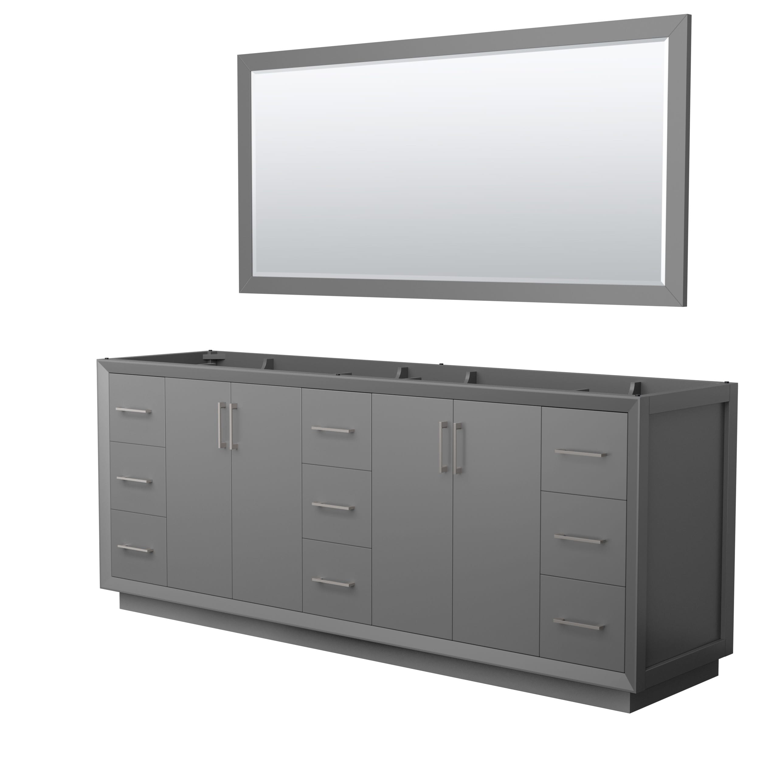 Wyndham Collection WCF414184DKGCXSXXM70 Strada 84-in Dark Gray with Brushed Nickel Trim Bathroom Vanity Base Cabinet without Top (Mirror Included)