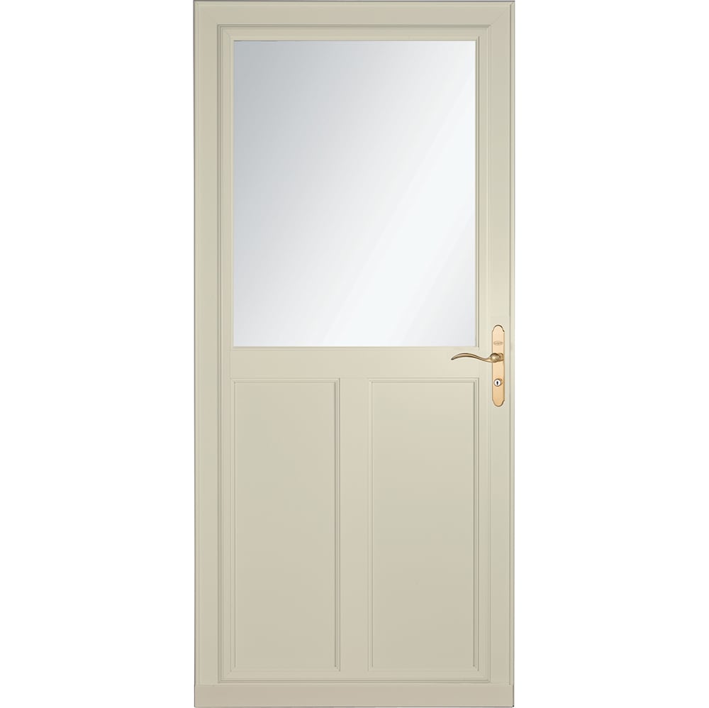 Tradewinds Selection 36-in x 81-in Almond High-view Retractable Screen Aluminum Storm Door with Polished Brass Handle in Off-White | - LARSON 1460808207