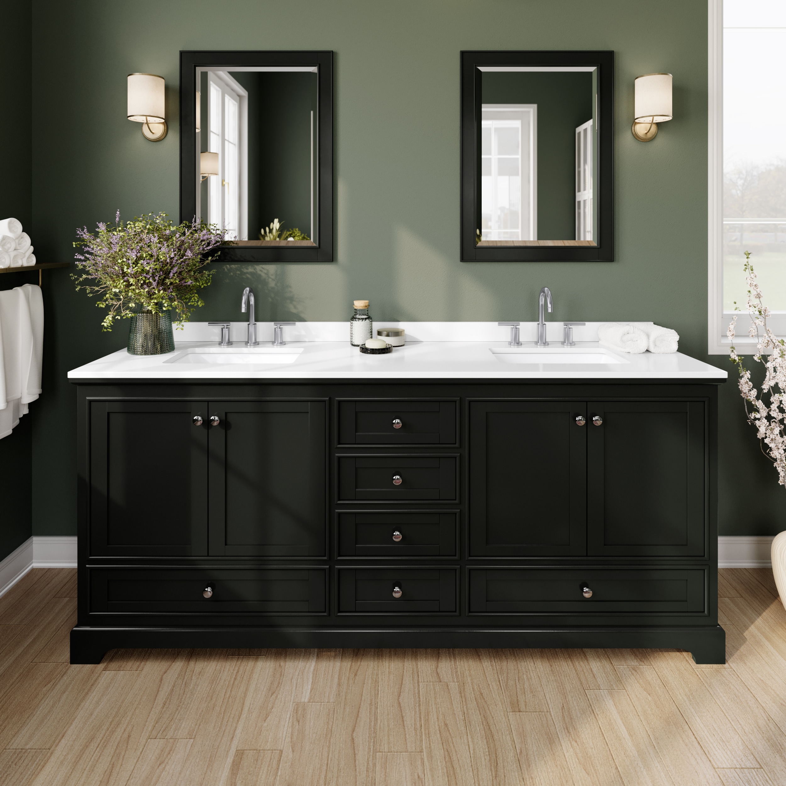 Wyndham Collection Deborah 80-in Dark Espresso with Polished Chrome Trim Undermount Double Sink Bathroom Vanity with White Cultured Marble Cultured Marble Top