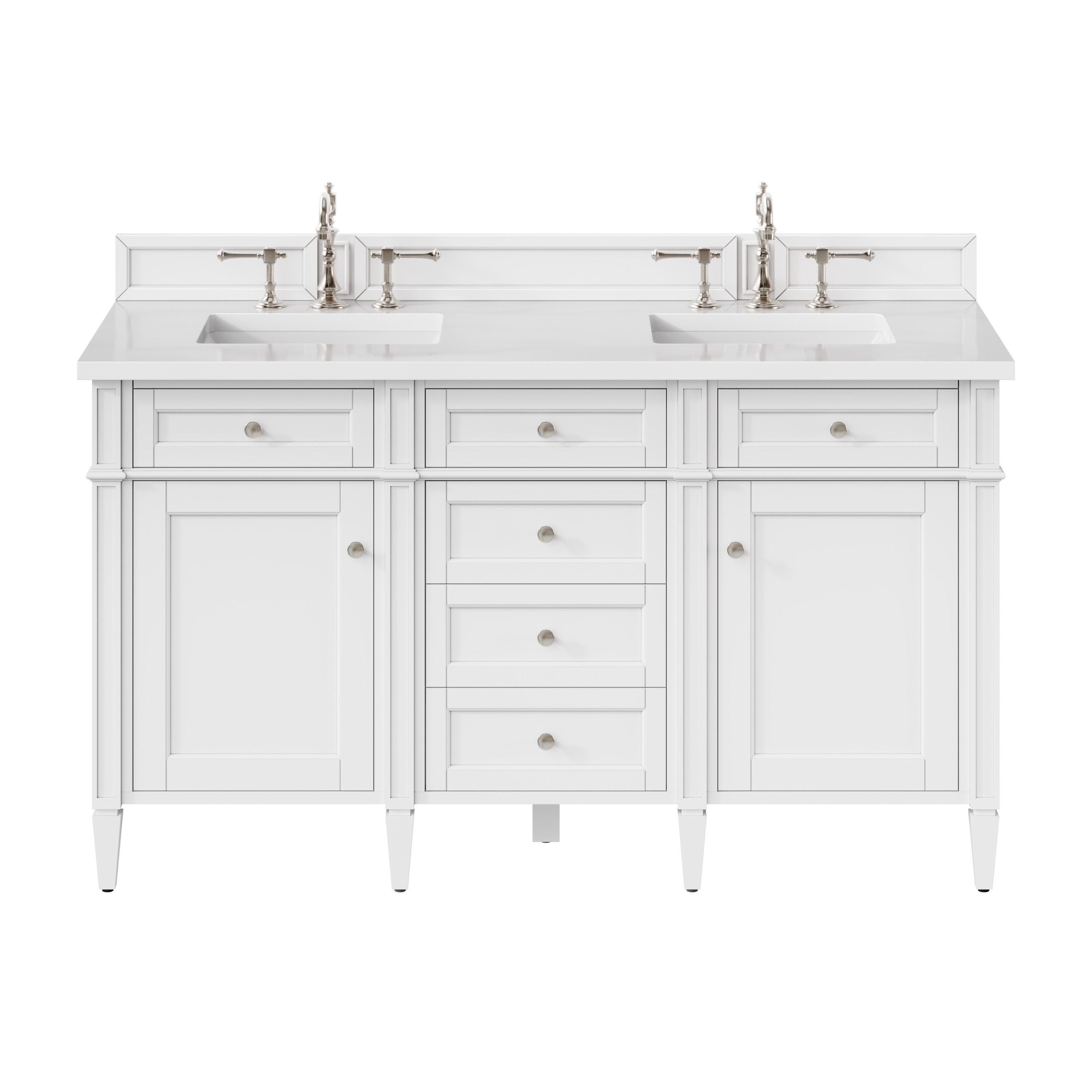 James Martin Vanities 655-V60D-BW-3WZ Brittany 60-in Bright White Undermount Double Sink Bathroom Vanity with White Zeus Quartz Top