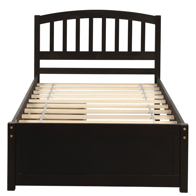 Mondawe Espresso Twin Platform Bed With, Espresso Twin Bed Frame With Storage