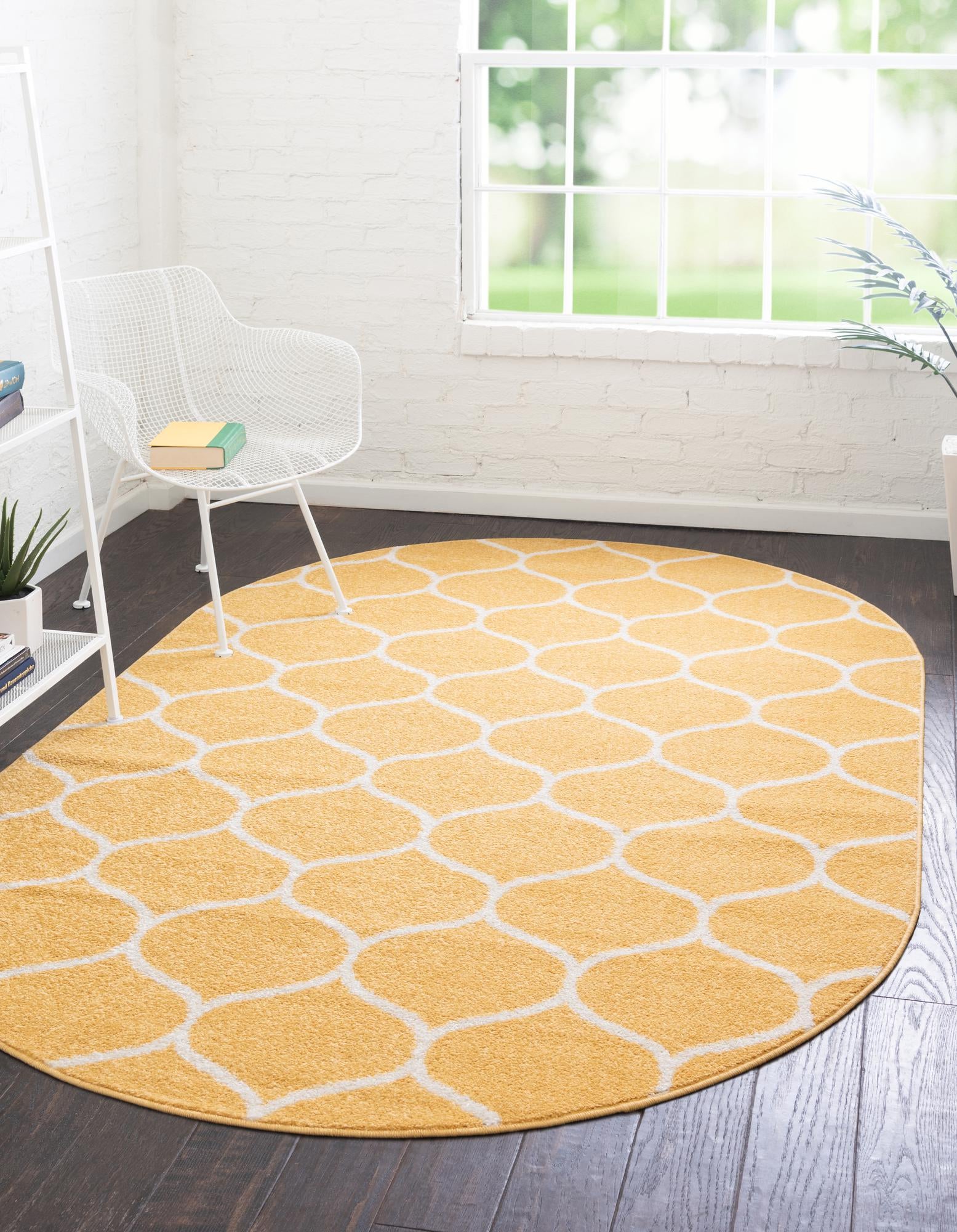 Unique Loom 3151680 Trellis Frieze 3 x 5 (ft) Loomed Polypropylene Yellow Oval Indoor Trellis Area rug