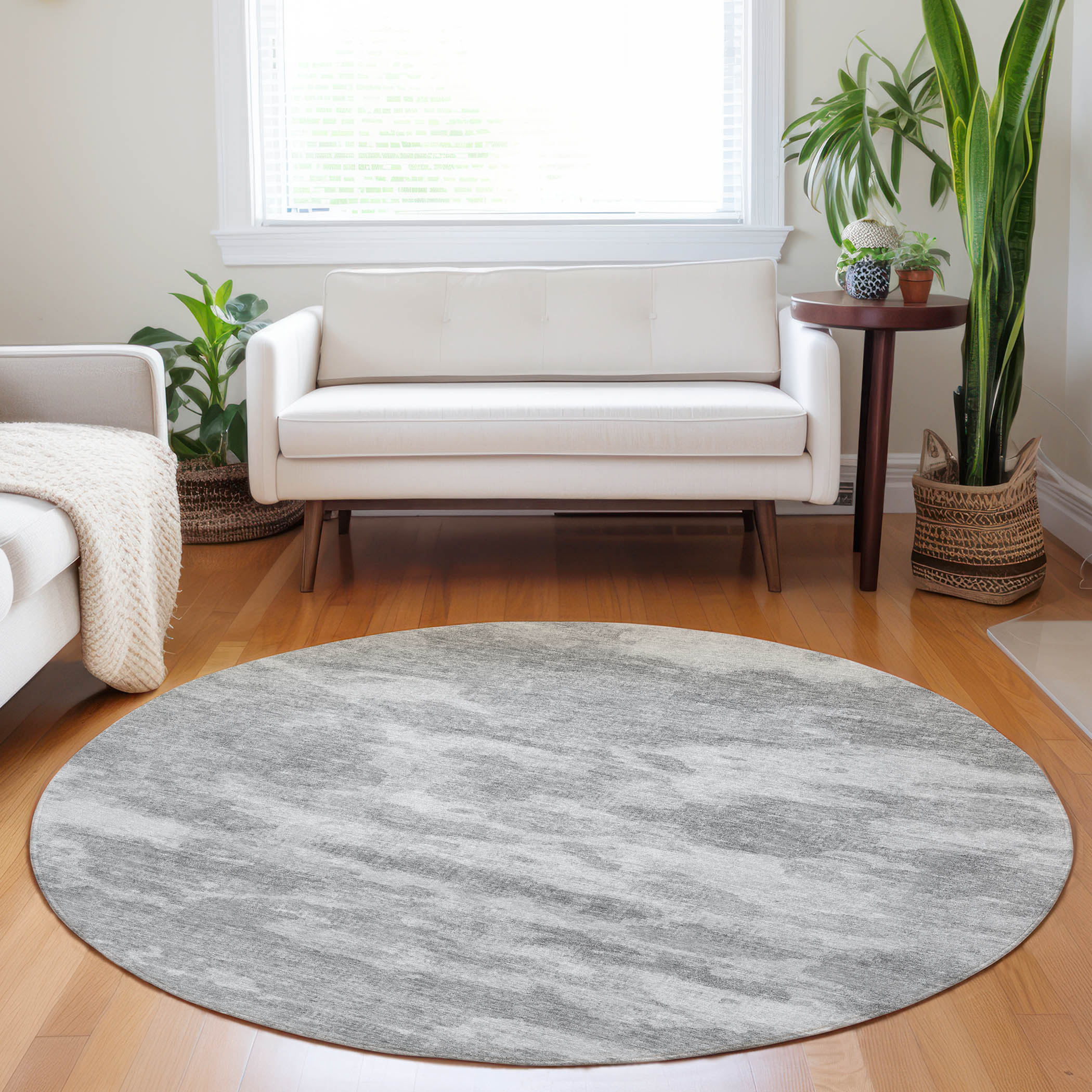 Addison Rugs ACN1397SV8RO Chantille ACN1397SV 8 x 8 (ft) Polyester Silver Round Indoor/Outdoor Geometric Machine washable Area rug