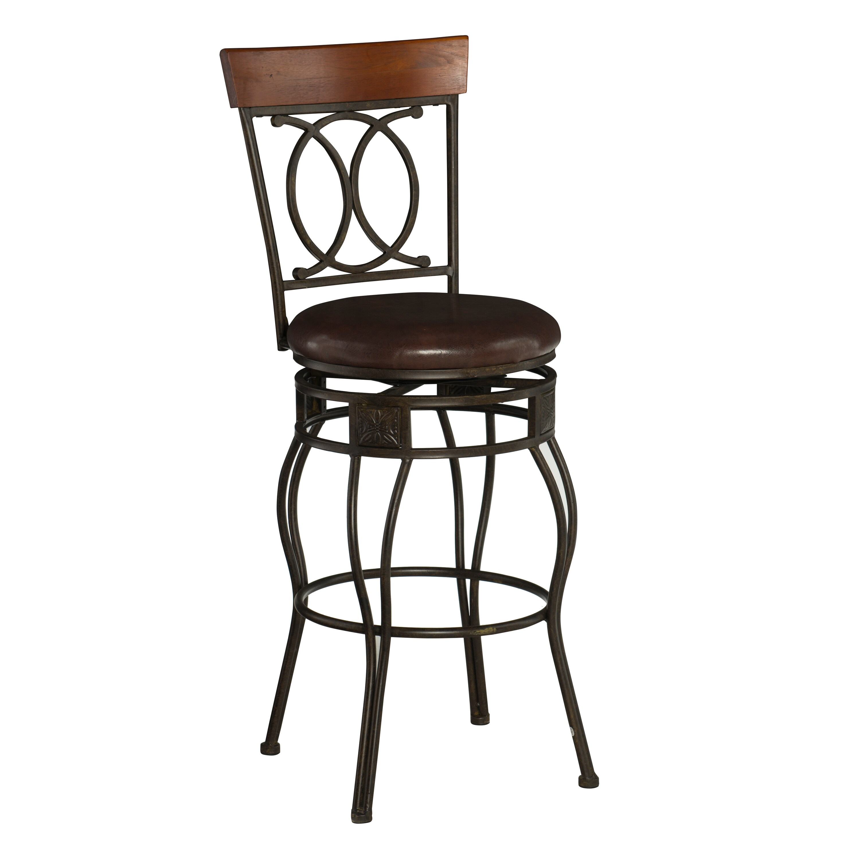 Matte Bronze 30" Swivel Bar Stool with Brown Faux Leather