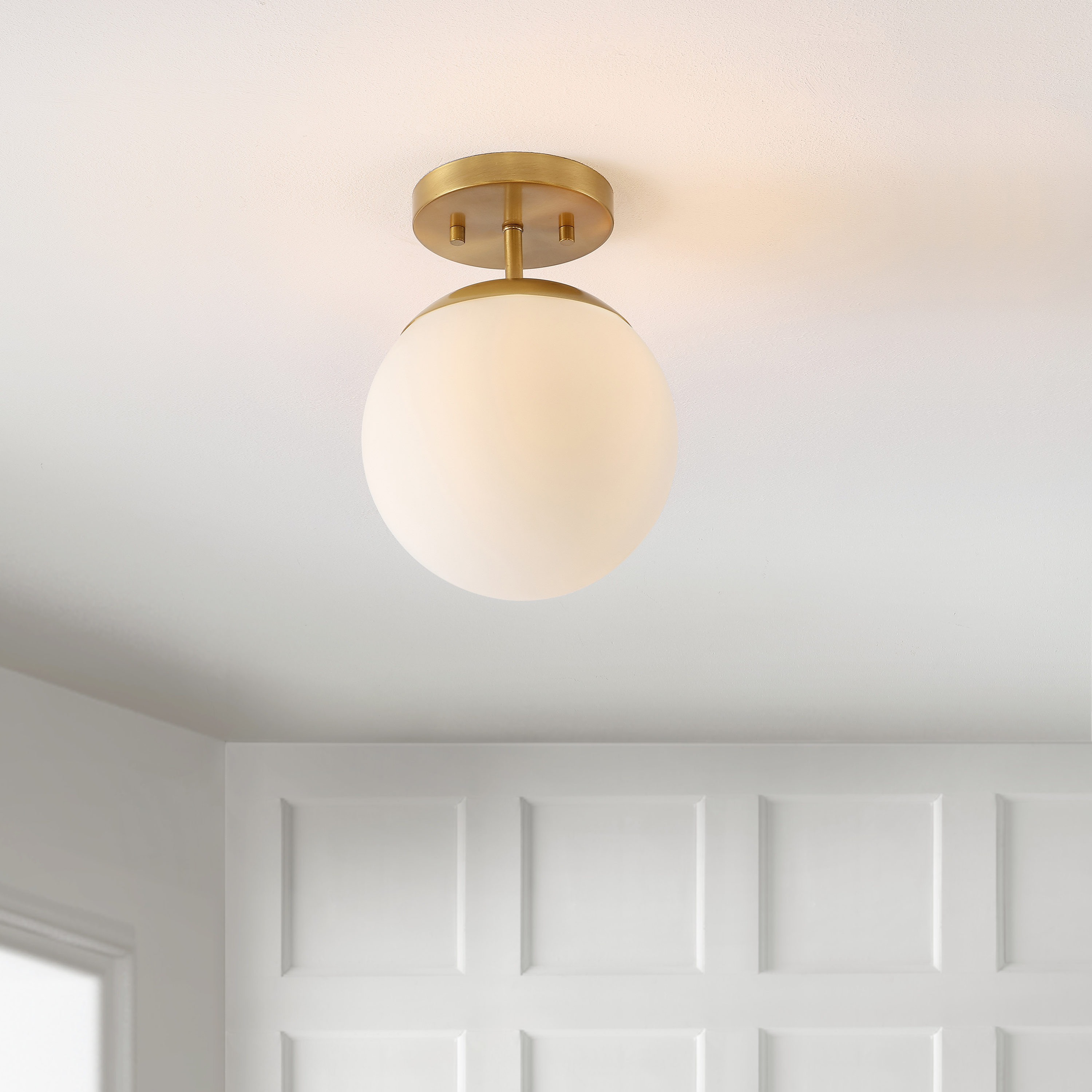 Marcel Brass Gold Frosted Glass Globe LED Flush Mount