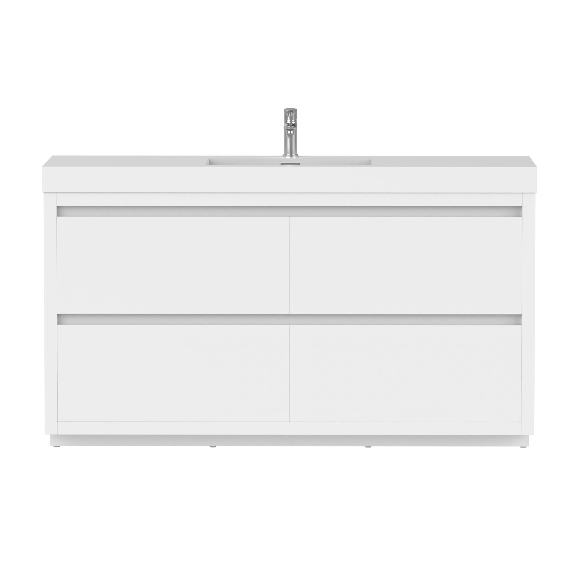 Glossy White 60-Inch Single Sink Bathroom Vanity with Resin Top