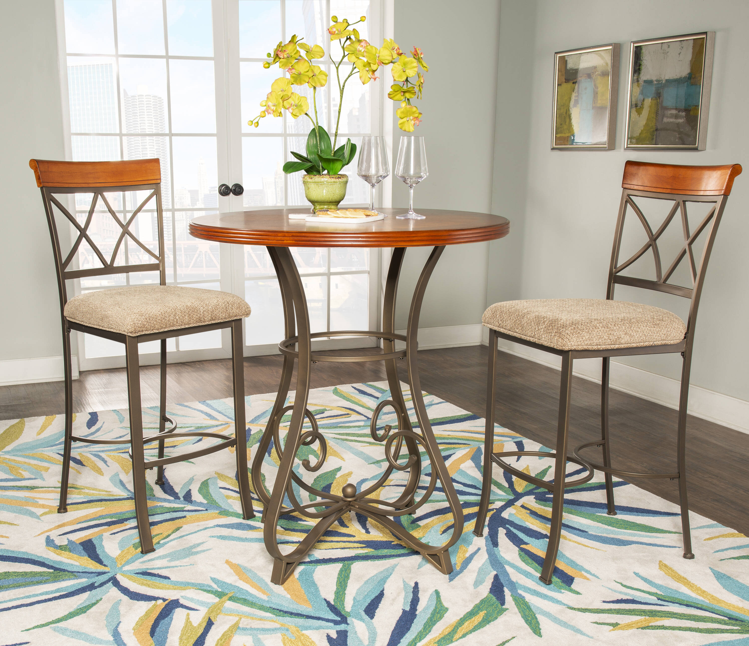 Powell PWLS594 Brown Contemporary/Modern Dining Room Set with Round Table (Seats 2)