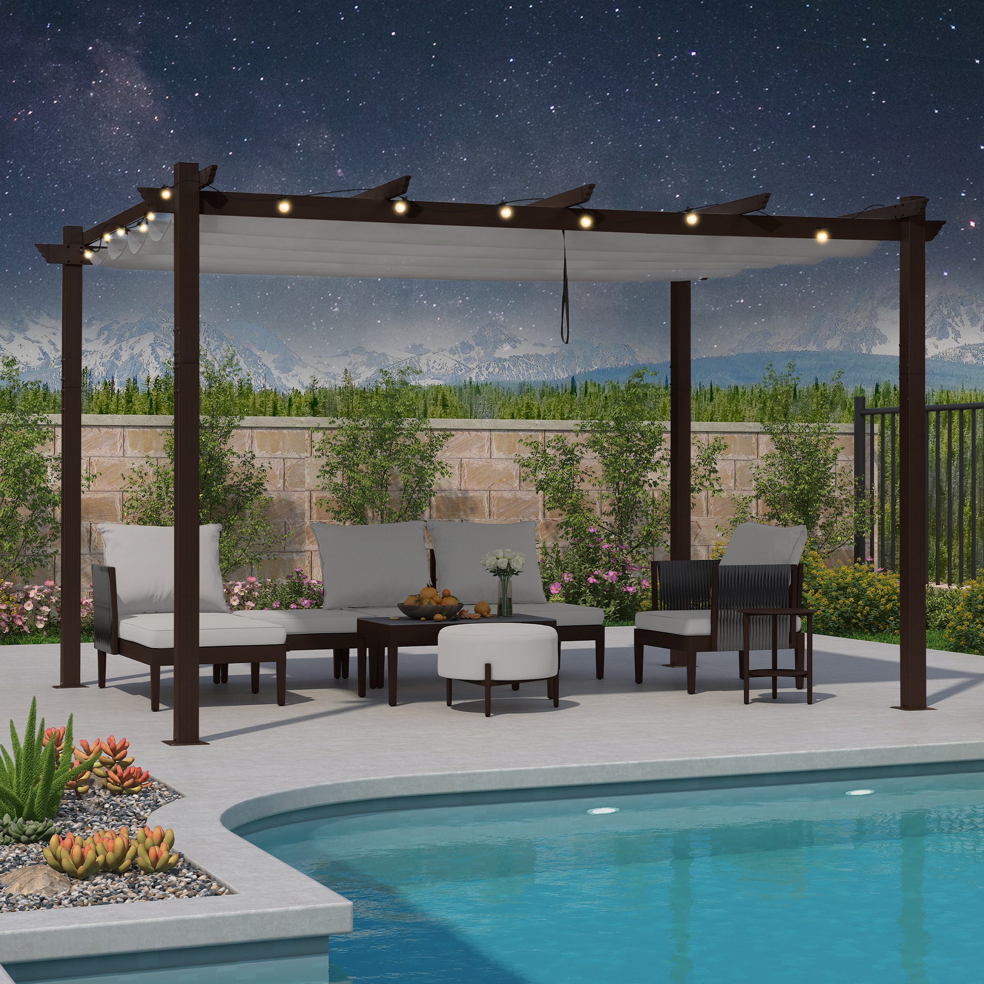 PURPLE LEAF LSDTA2-GTP-1013-WT 10-ft W x 13-ft L x 8-ft H White Metal Freestanding Pergola with Canopy