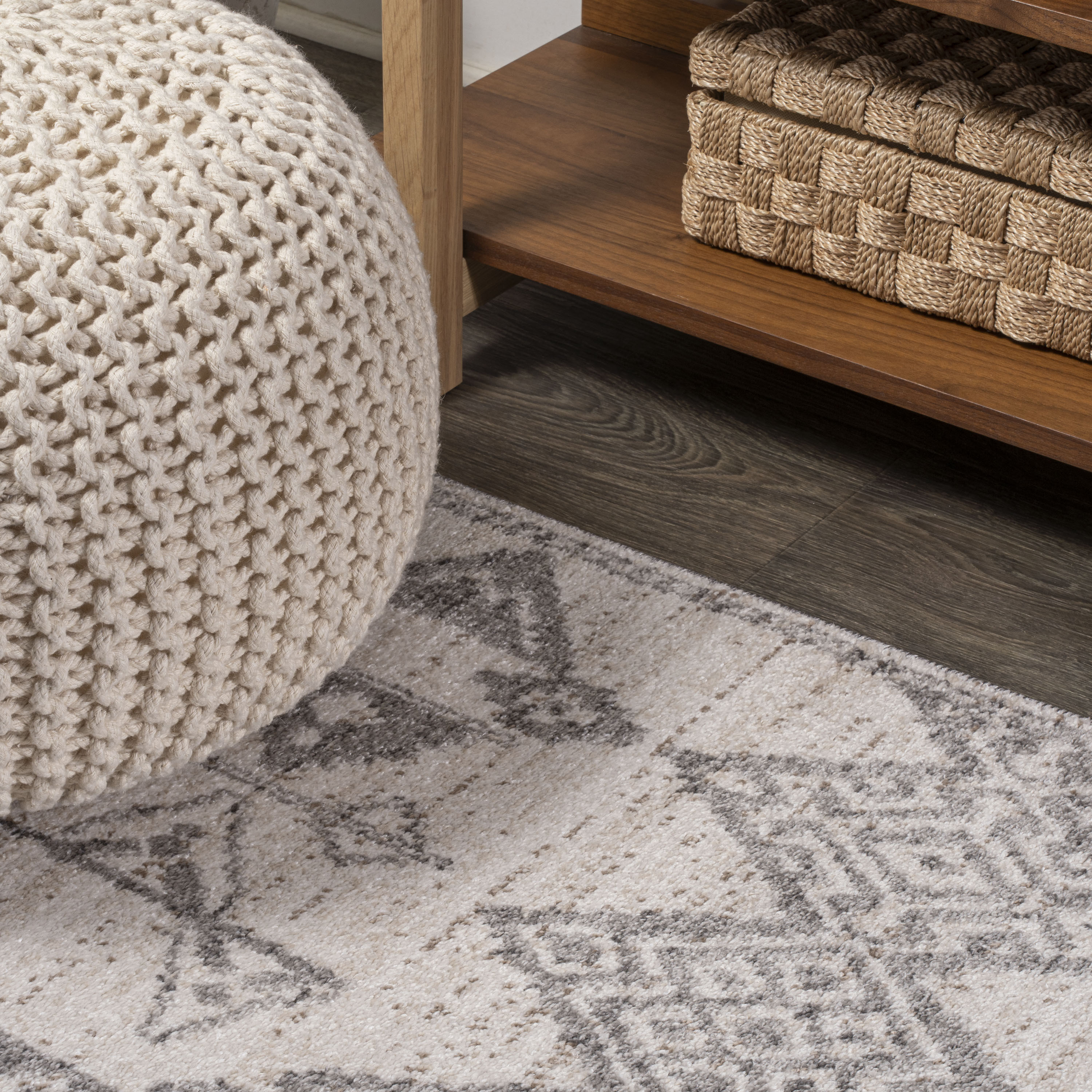 Gray Geometric Synthetic Reversible Area Rug 2' x 10'