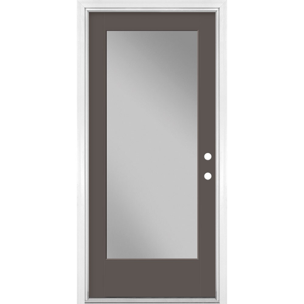 Masonite 1523935 36-in x 80-in x 4-9/16-in Fiberglass Full lite Left-hand inswing Timber Gray Painted Prehung Front Door with Brickmould Insulating core