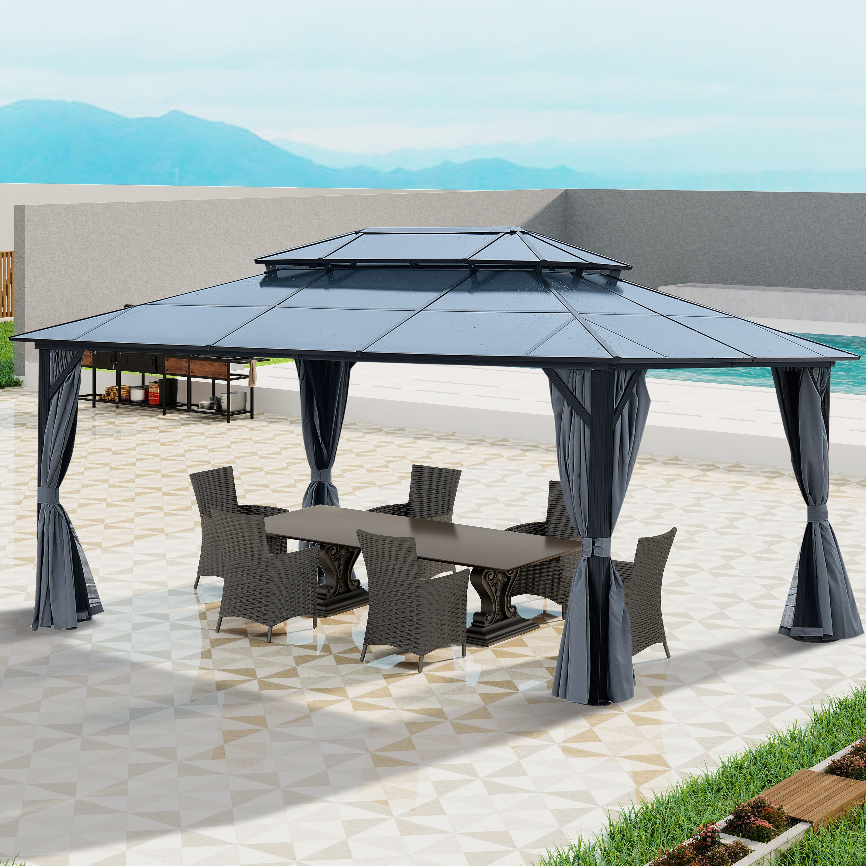 JIMSMAISON BOGASCG11GR 16-ft x 12-ft Gray Gazebo with Hardtop Roof (Screen Included)