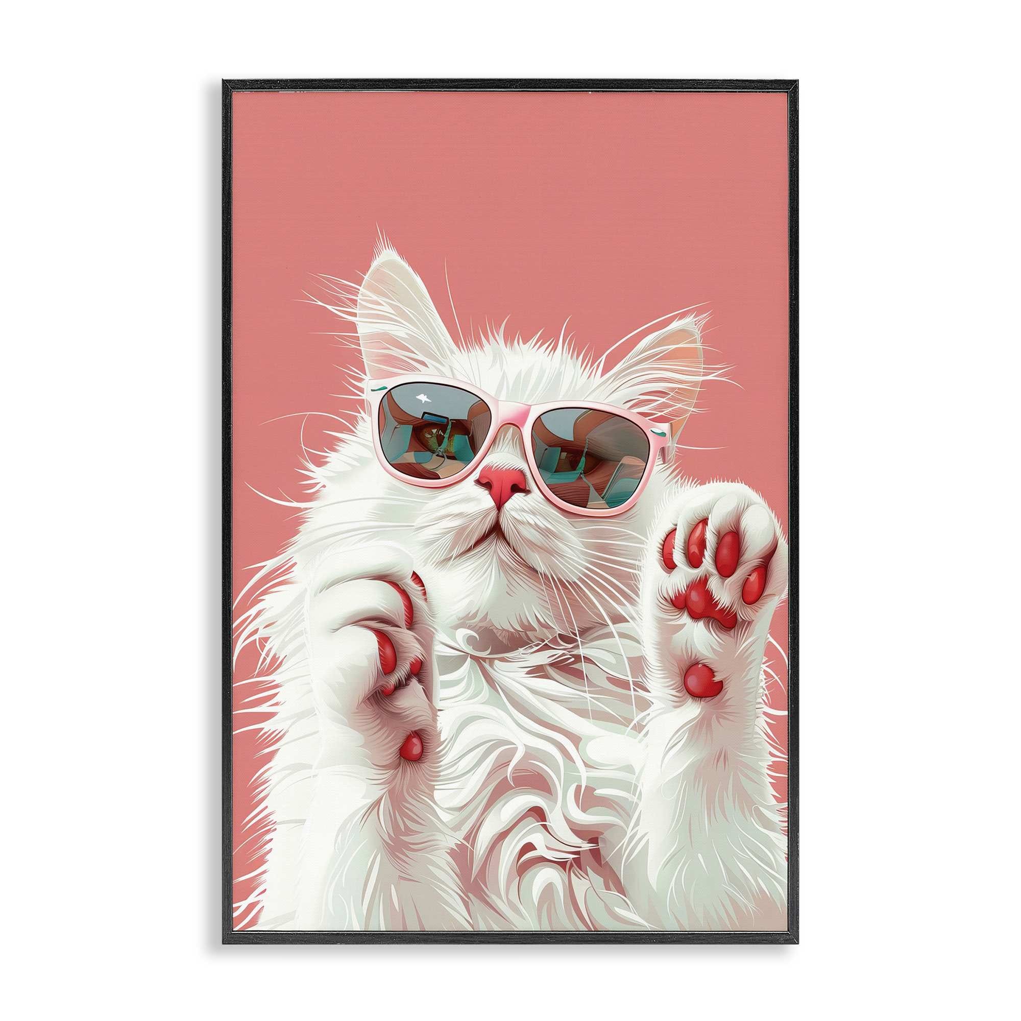Stupell Industries BT-646-FR-12X18 Glam Cat with Sunglasses Framed Giclee design by LSR Design Studio