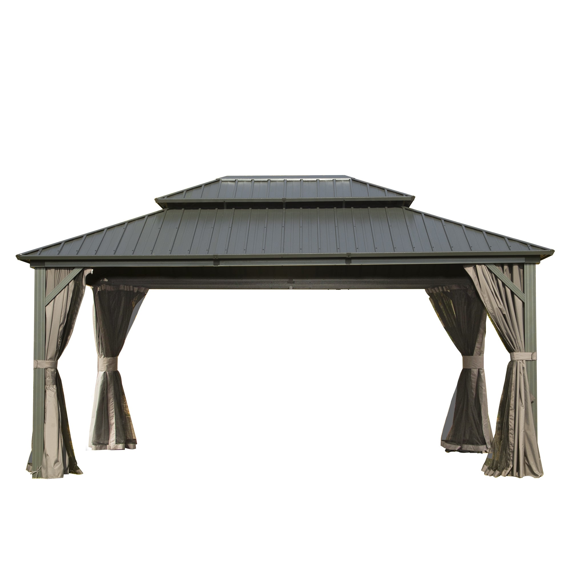 LOVMOR SF-J-W1859S00055 12FT x 14FT Hardtop Gazebo Aluminum Metal Gazebo with Galvanized Steel Double Roof Canopy Curtain and Netting Permanent Gazebo Pavilion for Patio Backyard Deck Lawn