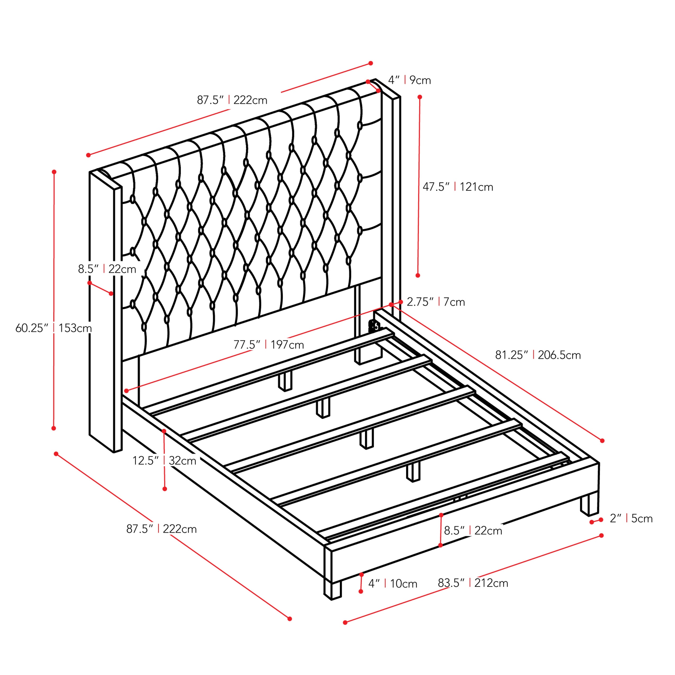 CorLiving Fairfield Grey King Wood and Metal Upholstered Bed in the ...