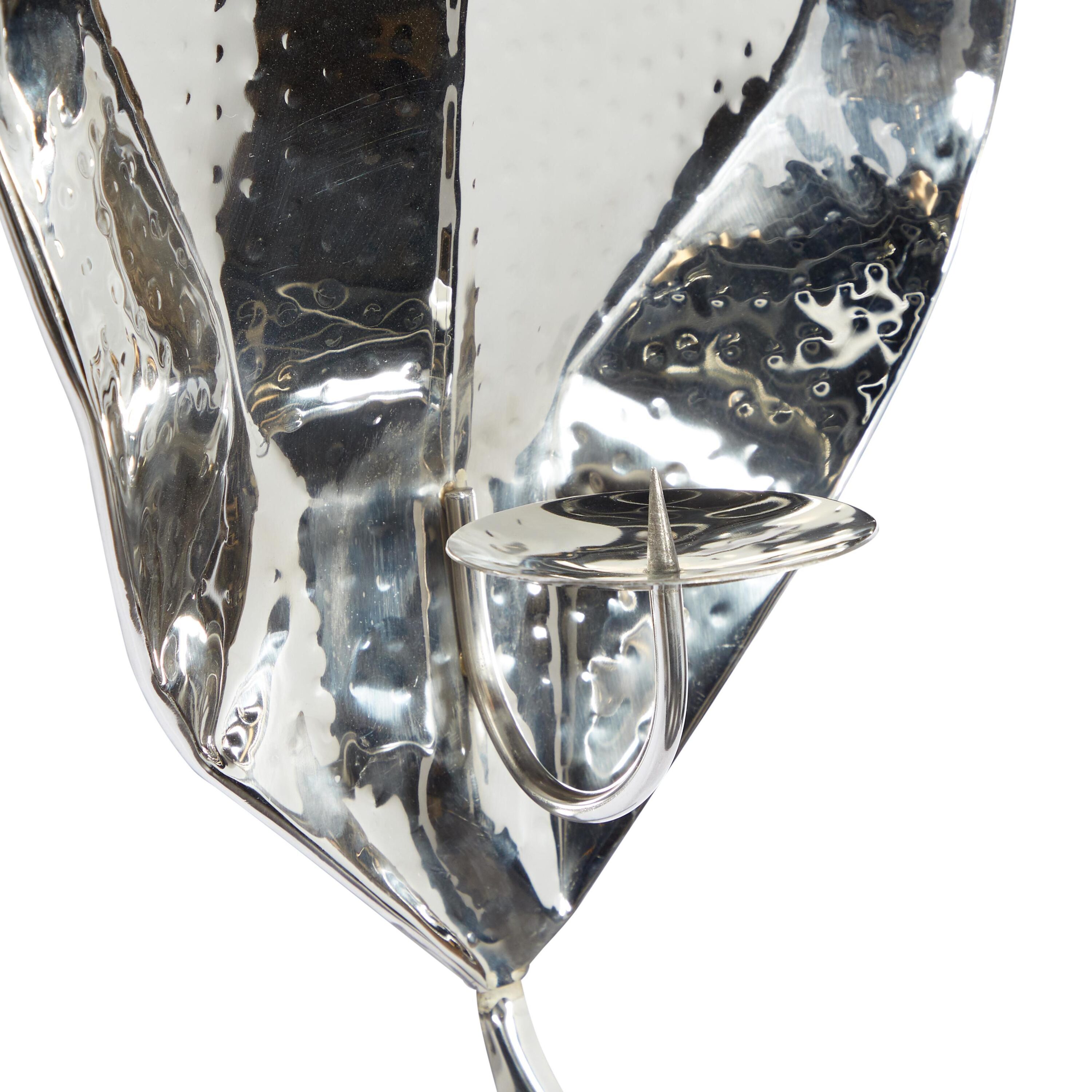 Large Silver Stainless Steel Leaf Taper Candle Holder