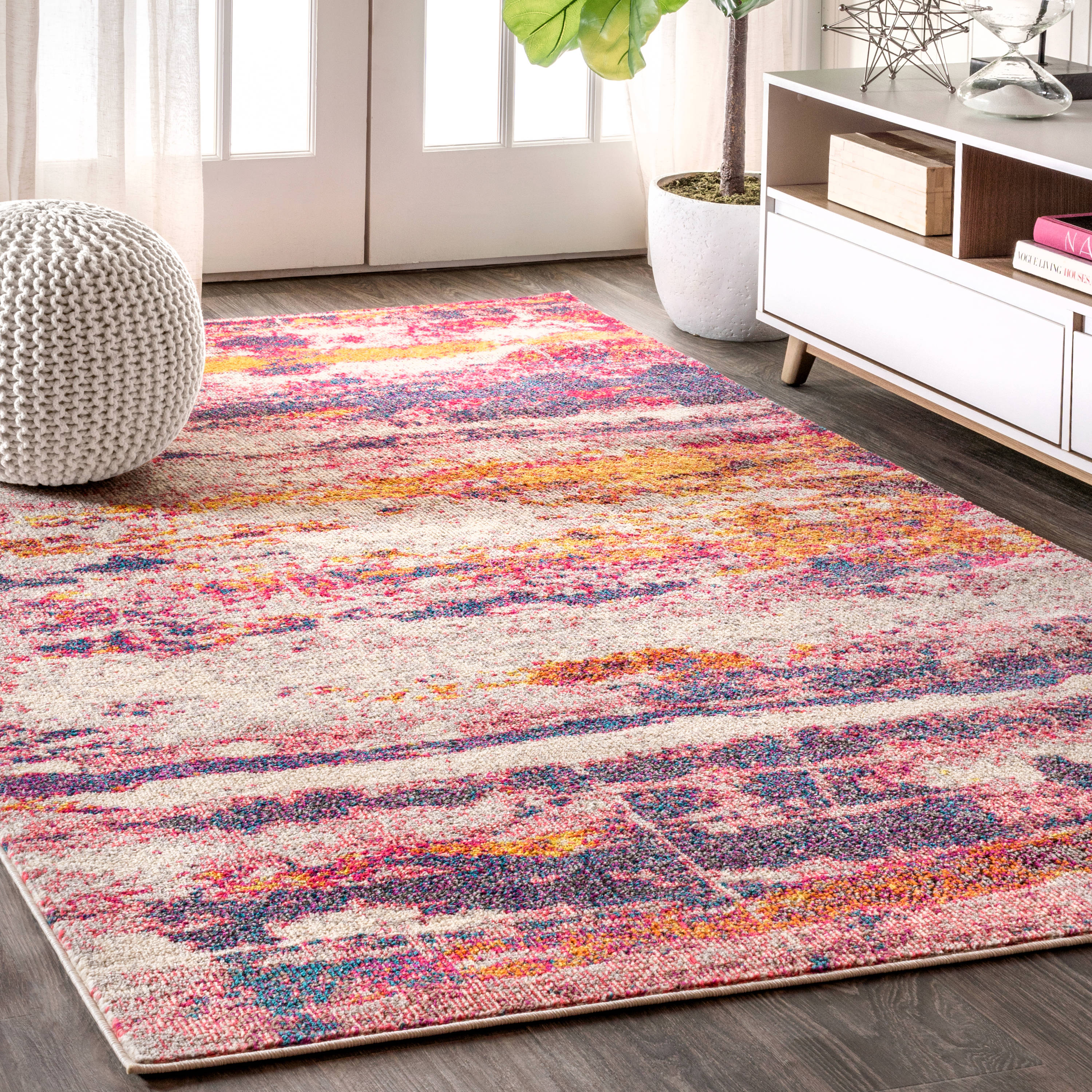 JONATHAN  Y CTP102B-4 Contemporary POP 4 x 6 (ft) Loomed Polypropylene Pink/Cream Rectangular Indoor Abstract Bohemian/Eclectic Area rug