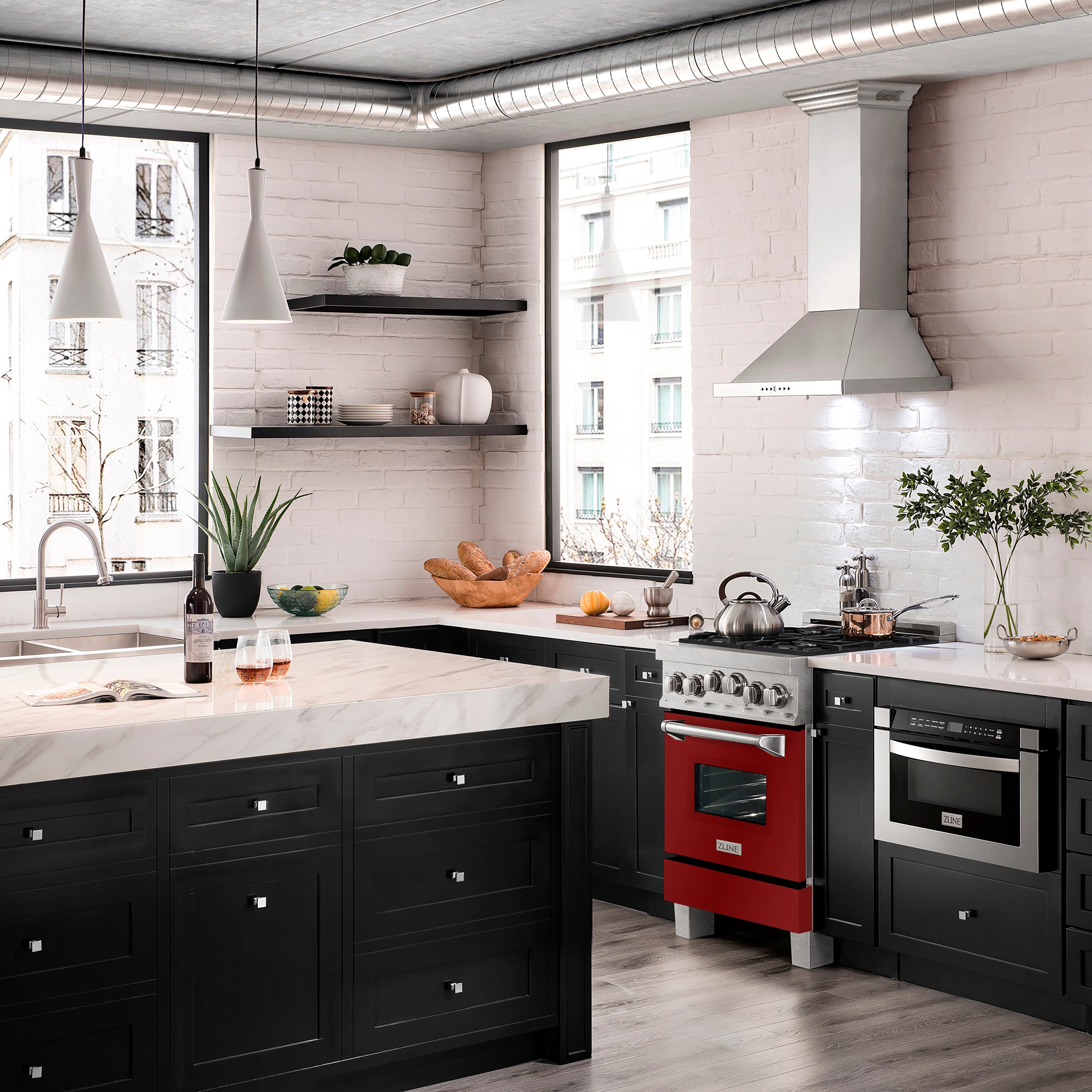 Free Vector  Kitchen table and gas stove with hobs and black steel grates.  realistic illustration of metal cooktop and grey kitchen counter near  window. stainless oven for cooking
