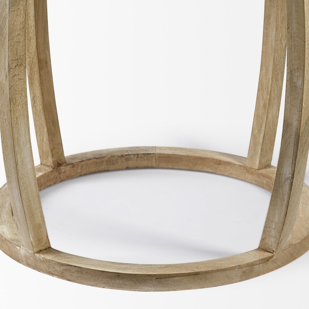 Light Brown Round Wood and Glass Accent Table