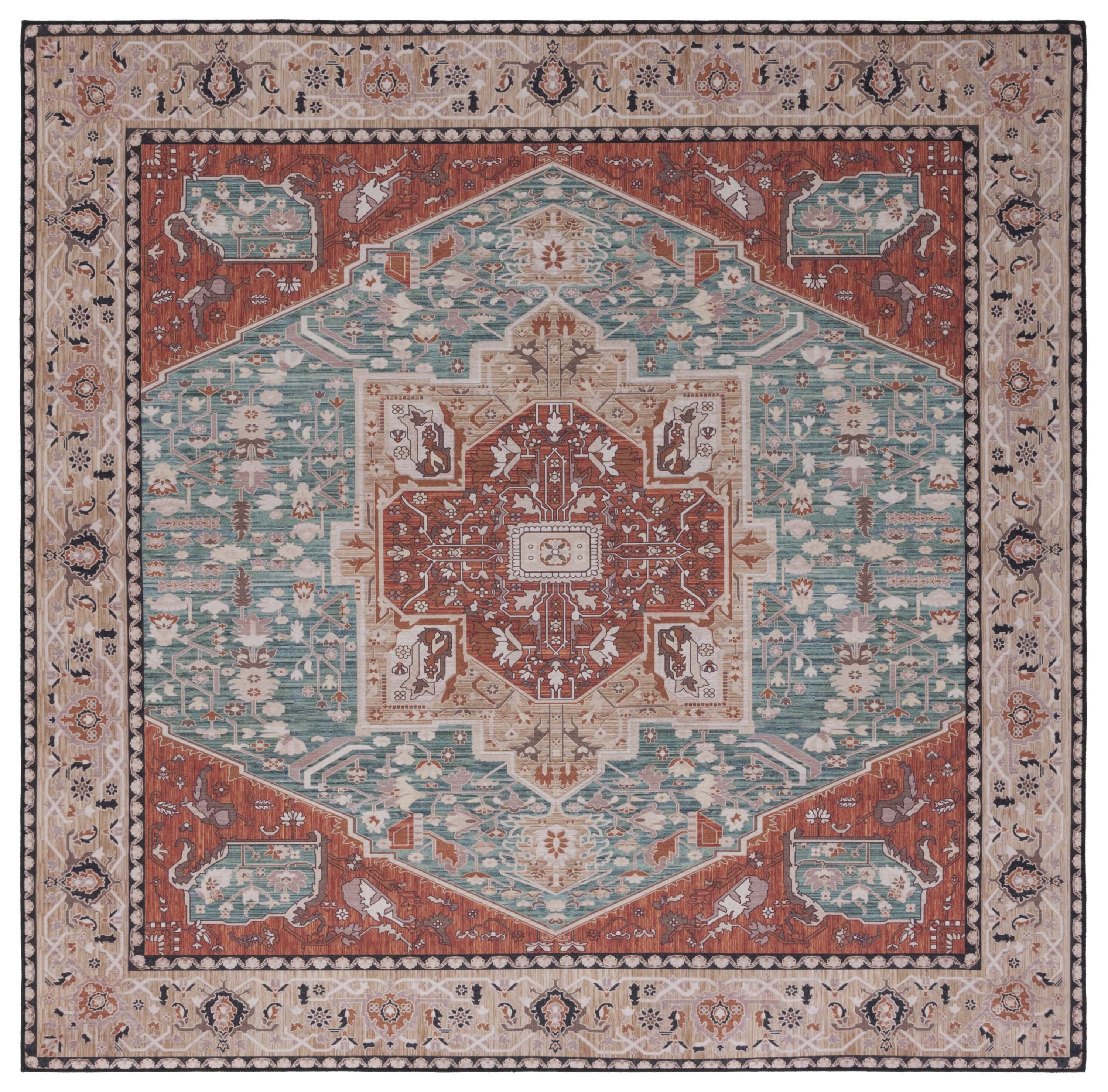 Tucson Square Red Easy-Care Washable Area Rug - 4' x 4'
