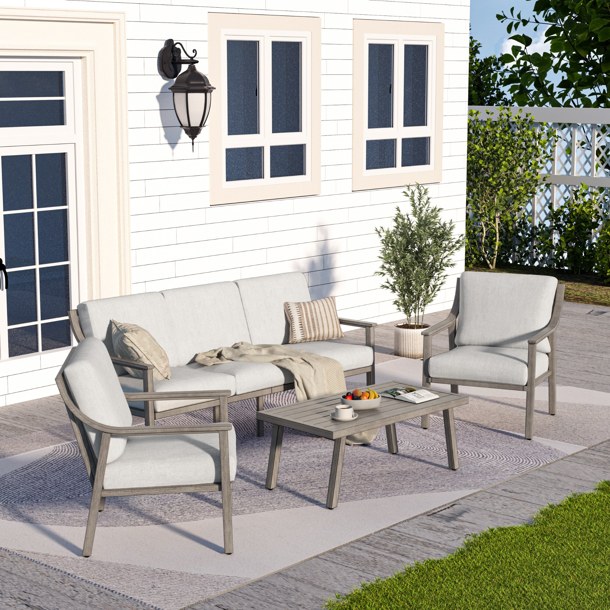  CP-SF4-GG-D2-WL2 4 -Piece Patio Sofa Conversation Set with Gray Cushions
