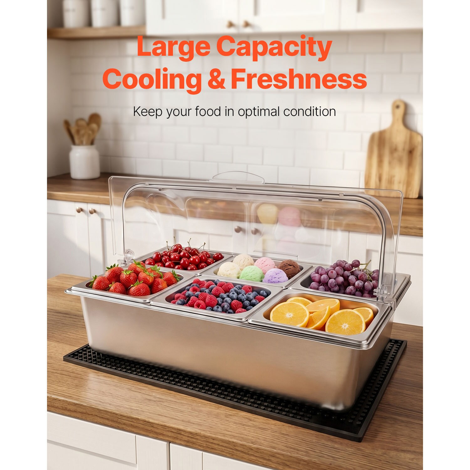 VEVOR Countertop Food Serving Display Container Stainless Steel Food ...