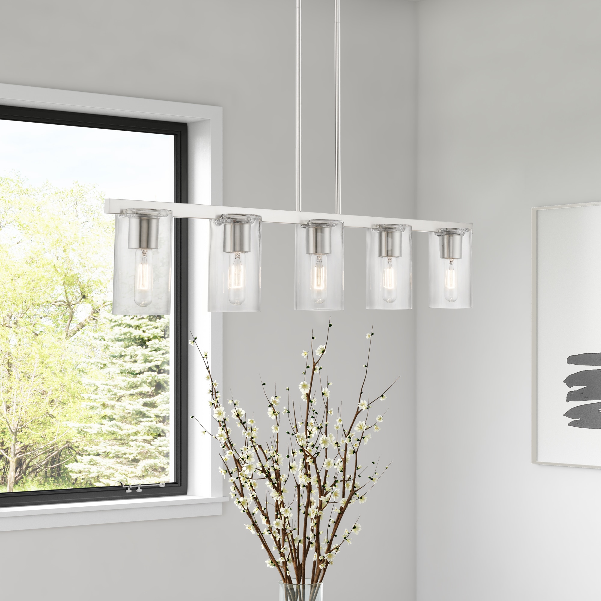 Clarion Brushed Nickel and Clear Glass 5-Light Linear Chandelier