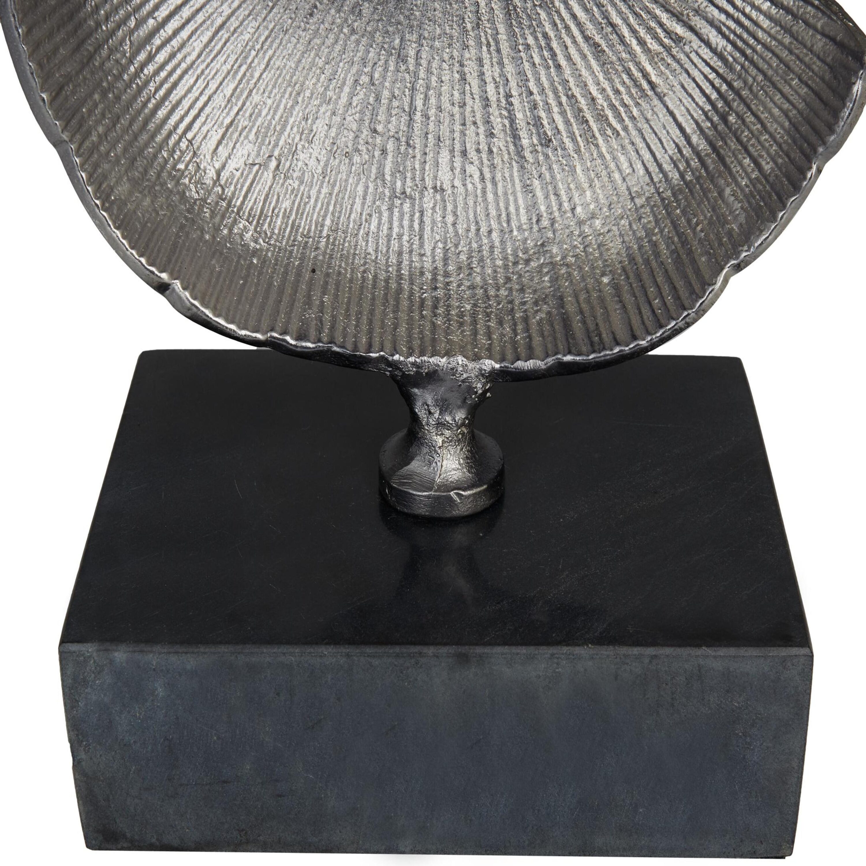 Gray Aluminum Layered Disk Abstract Sculpture with Black Base