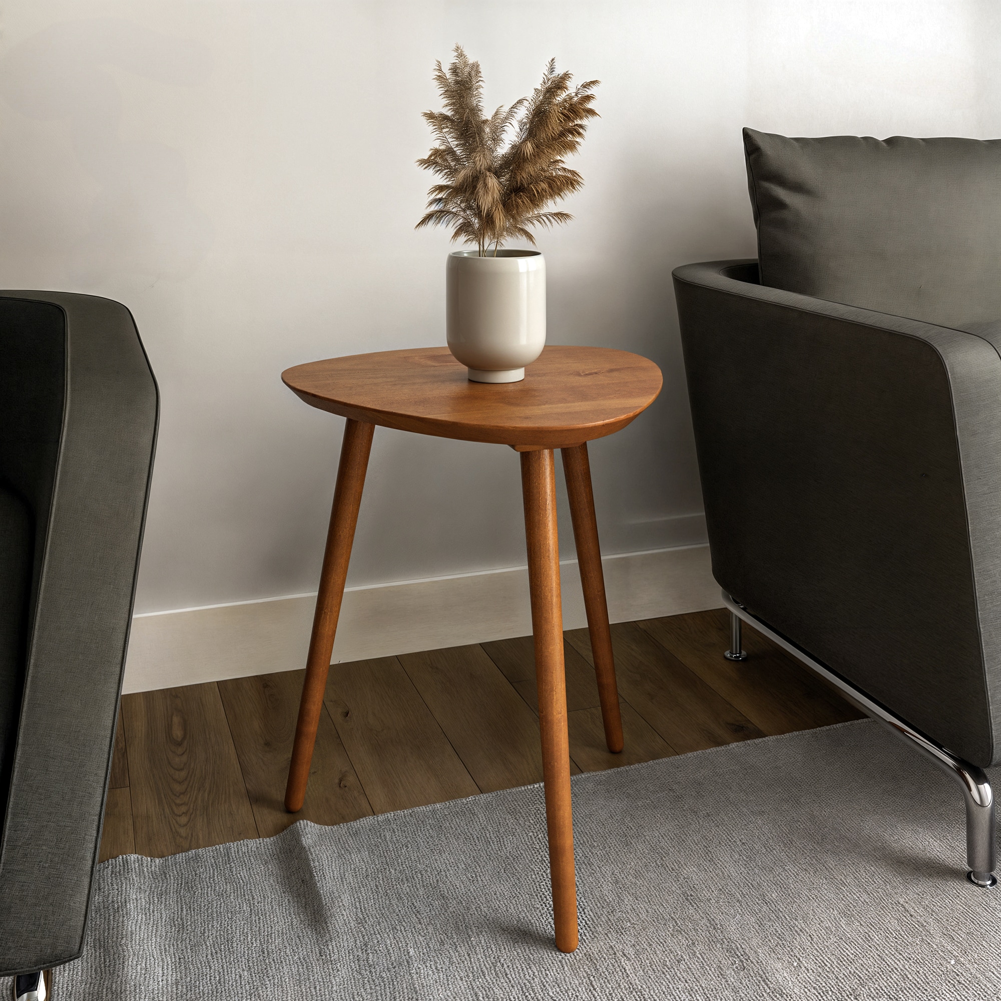 Camaflexi MDET09 20.7-in W x 22.04-in H Castanho Wood Triangle Midcentury End Table Assembly Required