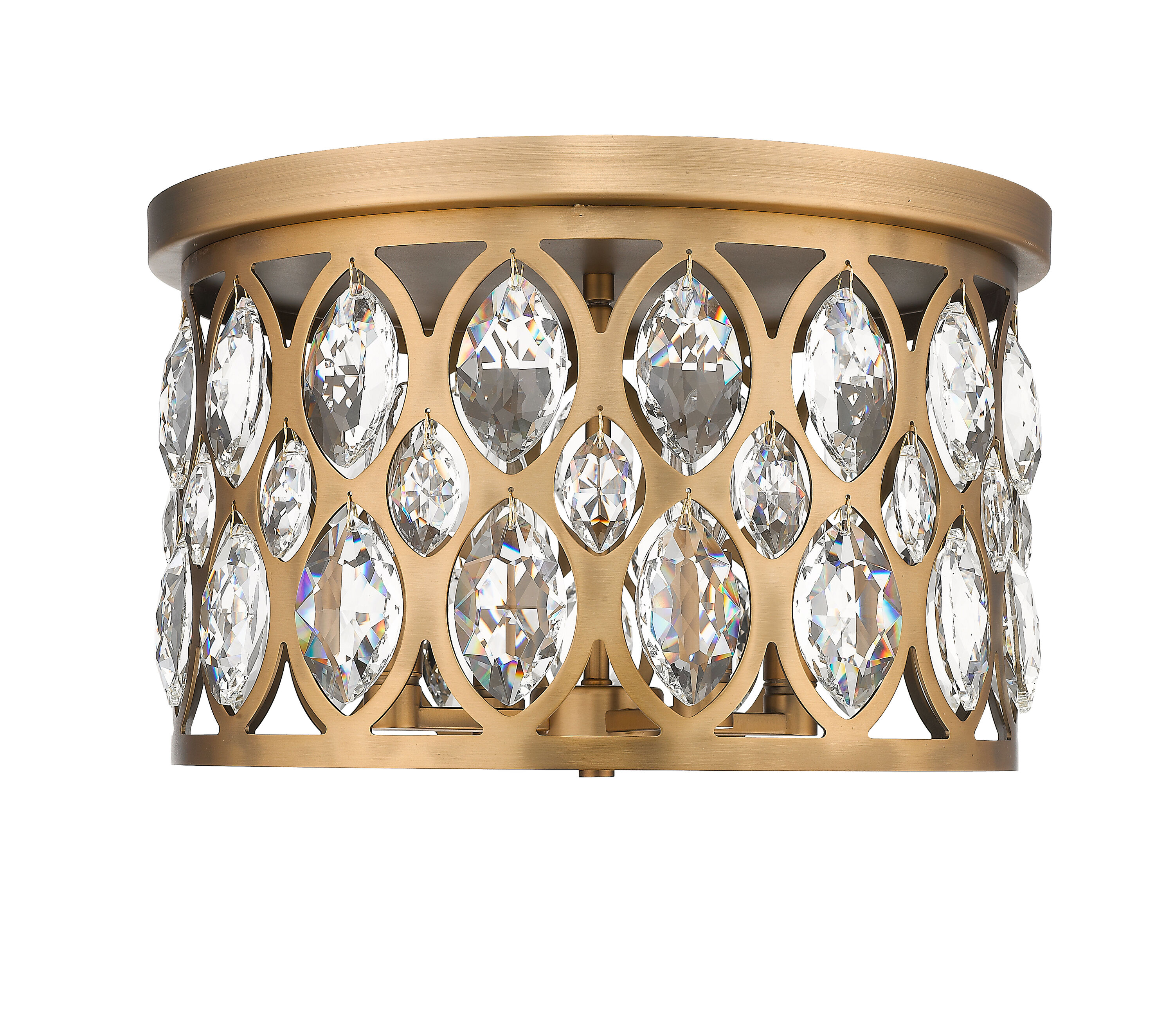 Heirloom Brass 15'' Crystal Accented Contemporary Flush Mount Light