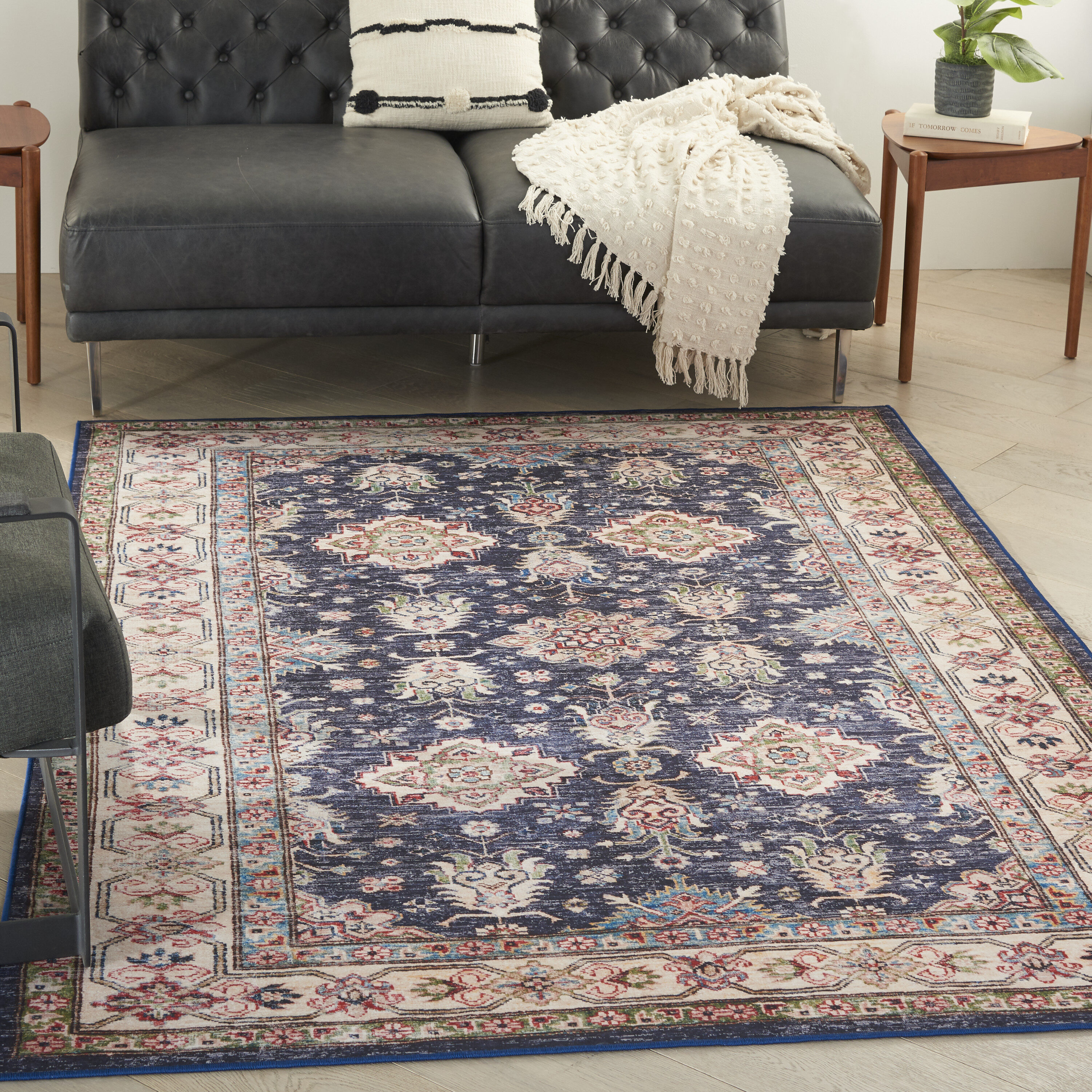 Nourison 099446899651 Fulton 8 x 10 (ft) Loomed Polyester Navy Rectangular Indoor Medallion Area rug