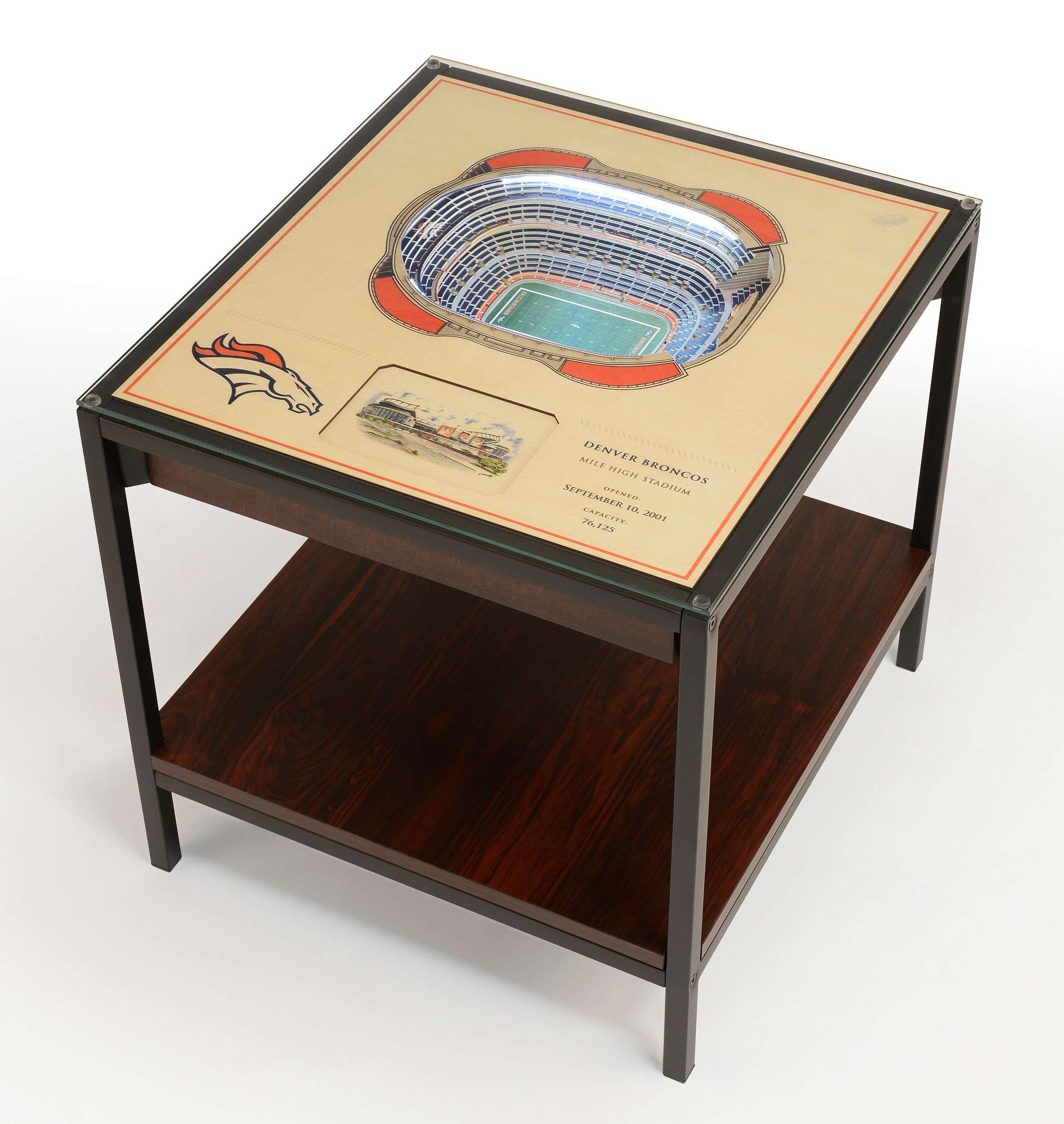 StadiumViews 8490228 25-Layer StadiumView Lighted End Table 22-in W x 22.25-in H Team Colors Glass Square Modern End Table with Storage Assembly Required