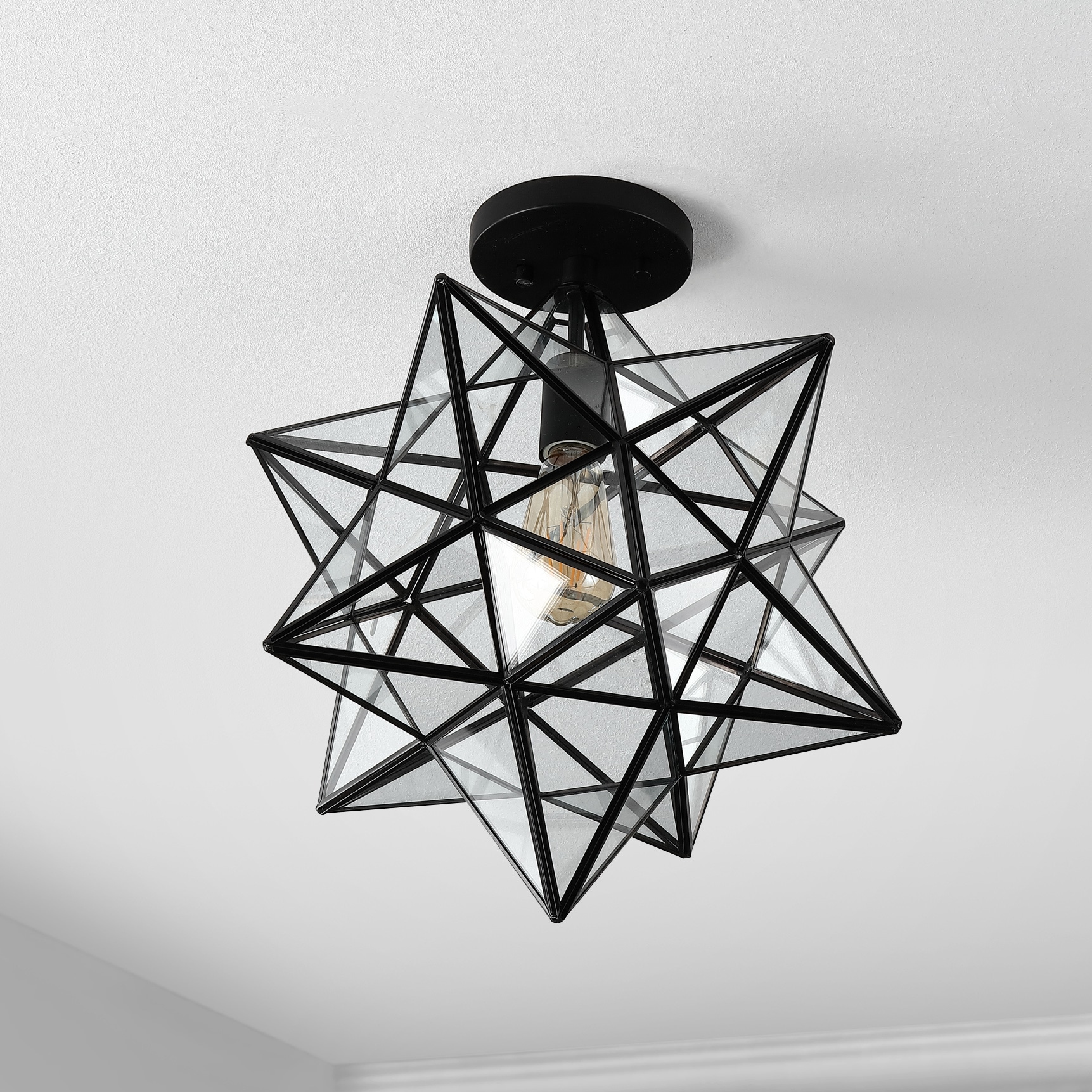 Ava 14.5" Black Clear Glass LED Farmhouse Bohemian Flush Mount Light