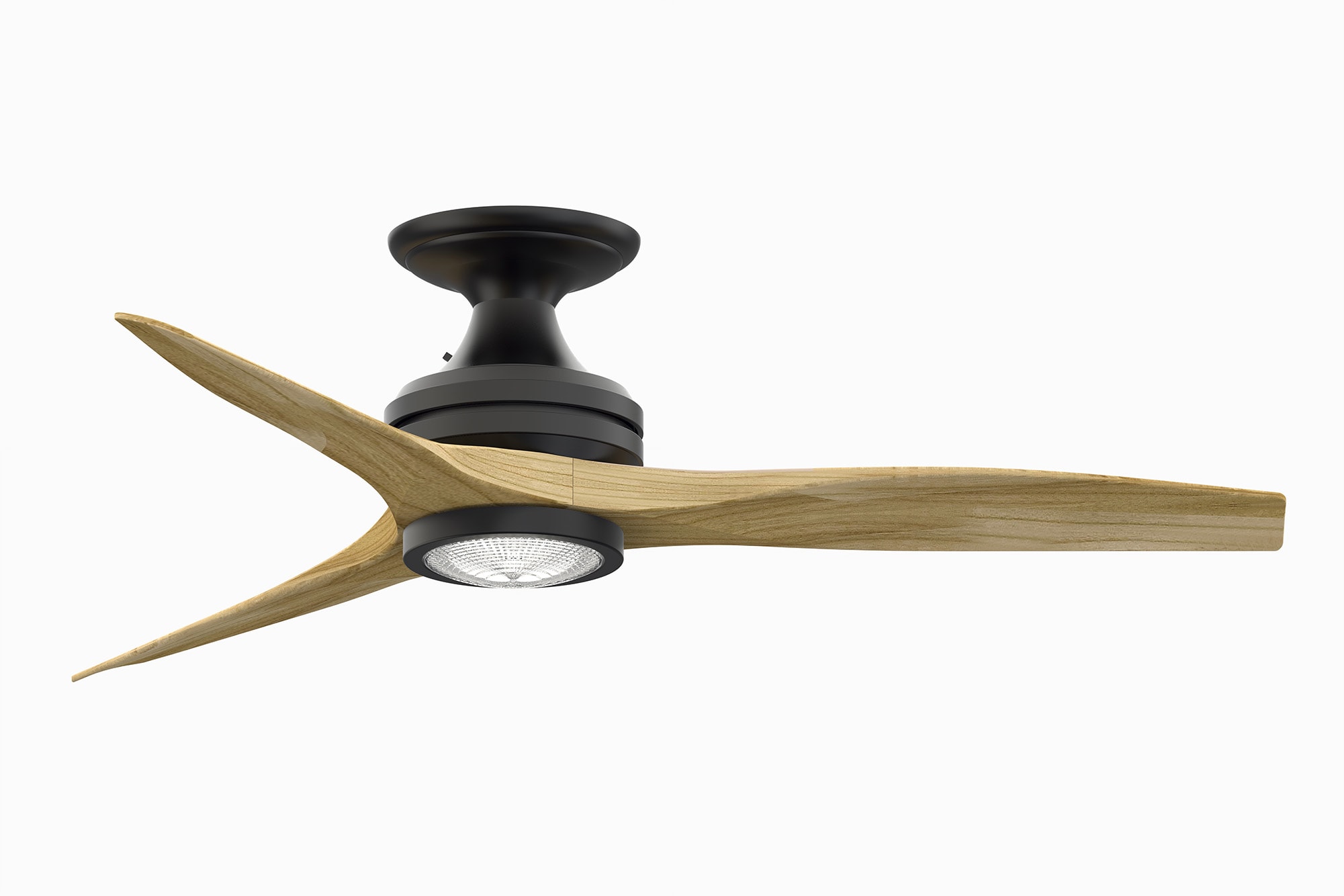 Fanimation Spitfire 48-in Black with Natural Blades Integrated LED Indoor/Outdoor Flush Mount Propeller Ceiling Fan with Light and Remote (3-Blade) -  FP6721BBL-48N-LK-F