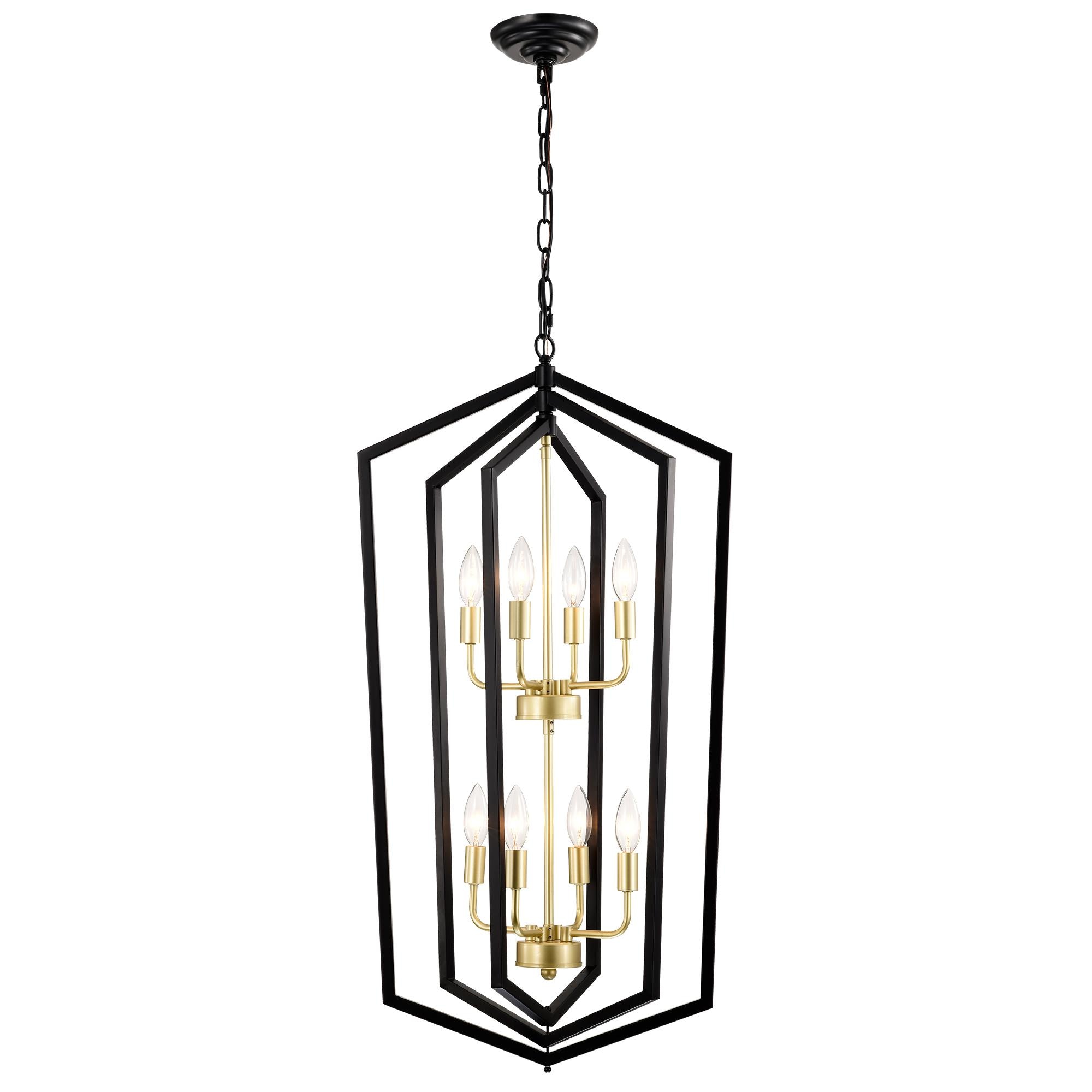 Bayfeve BFHM-9881-LT Adjustable Height Vintage Rustic Cage Light 8 -Light Matte Black Vintage Cage For Use in Bedrooms, Dining Rooms, Foyers, Kitchens, Living Rooms Chandelier