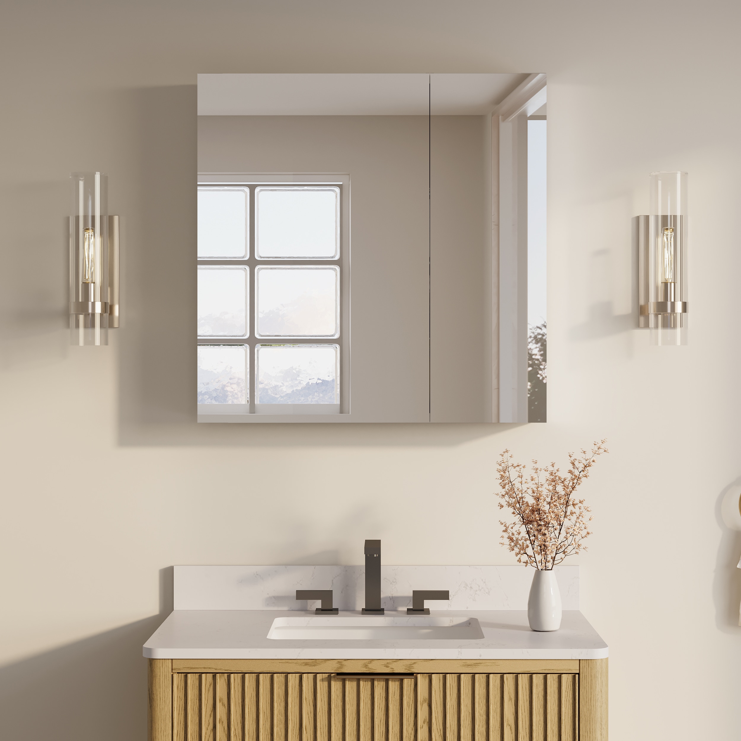 Iseryn MC 30-in x 30-in Surface/Recessed Mount Silver Mirrored Square Soft Close Medicine Cabinet